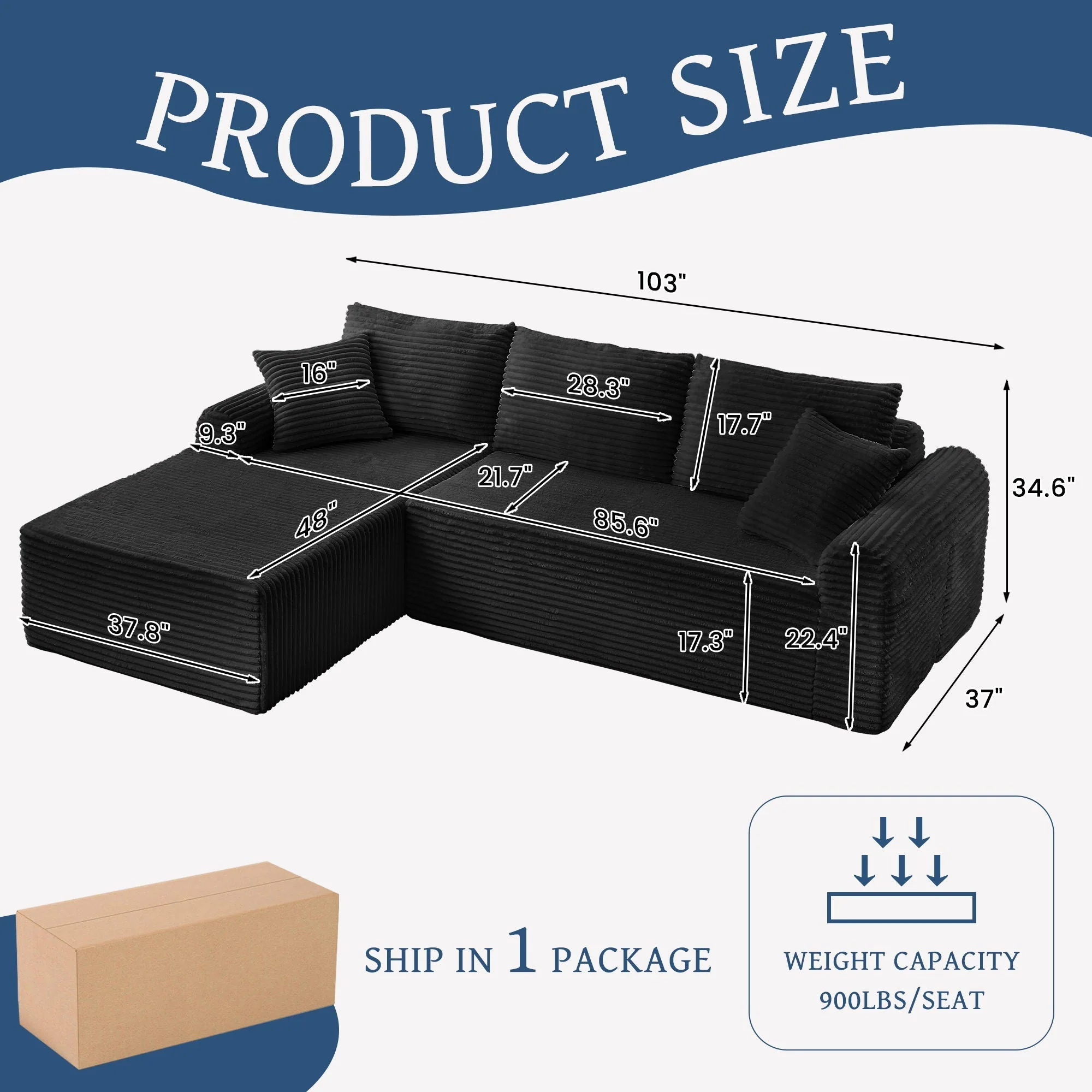 Modular Sectional With Arched Armrests, Includes 3 Back Cushions & 2 Throw Pillows - Image 5