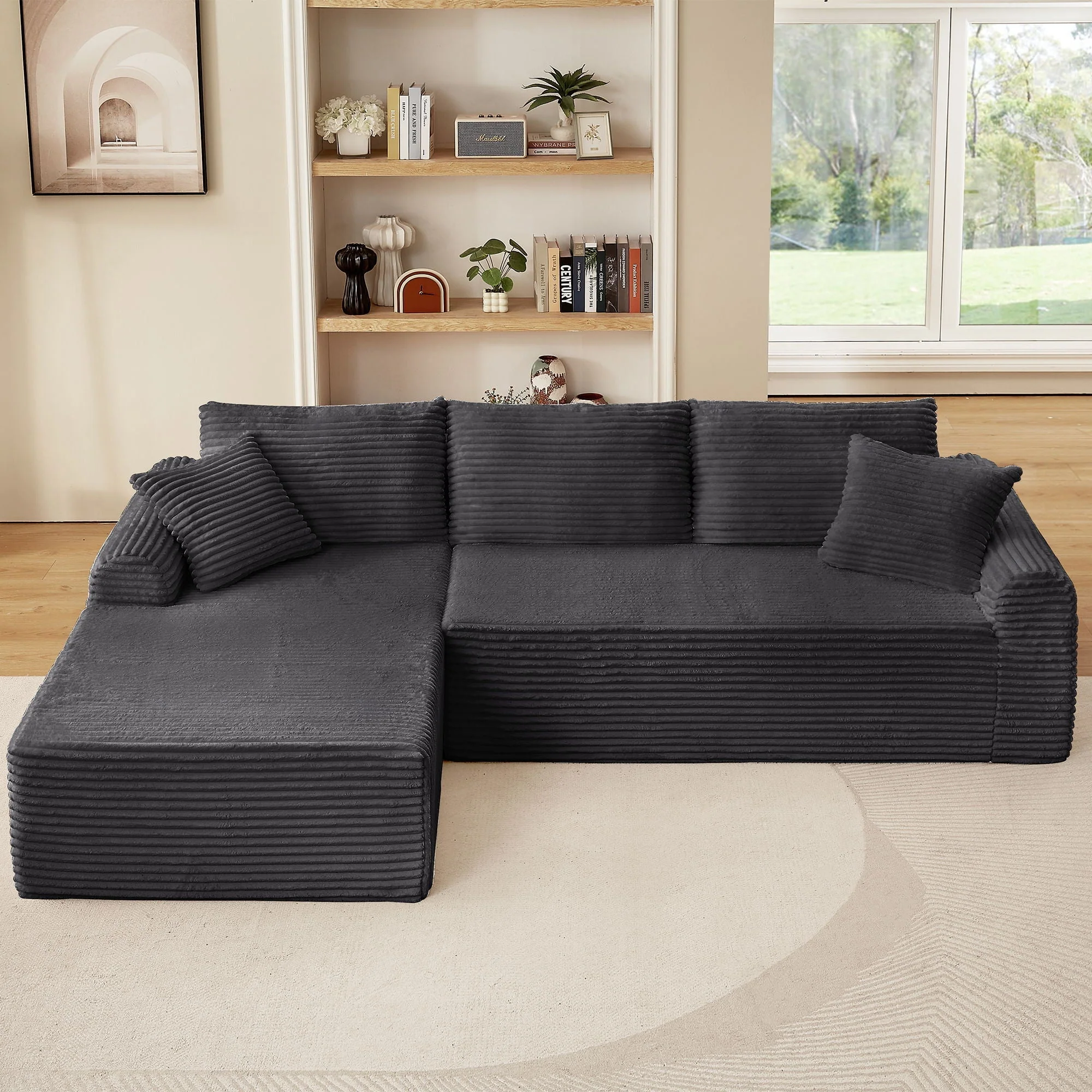 Modular Sectional With Arched Armrests, Includes 3 Back Cushions & 2 Throw Pillows - Image 6