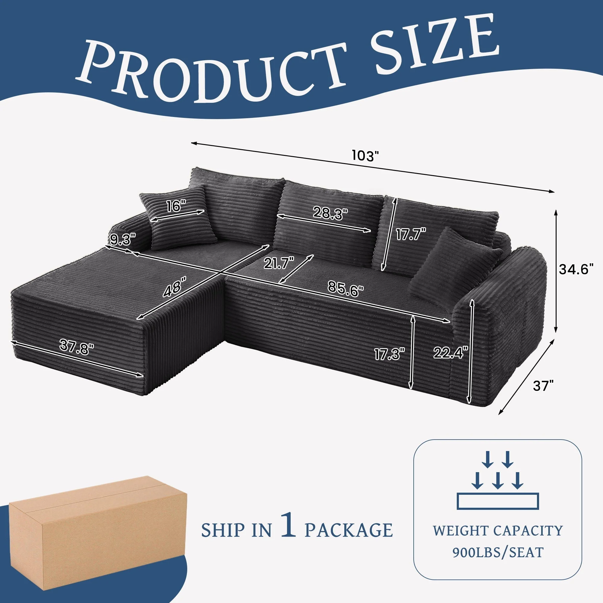 Modular Sectional With Arched Armrests, Includes 3 Back Cushions & 2 Throw Pillows - Image 7