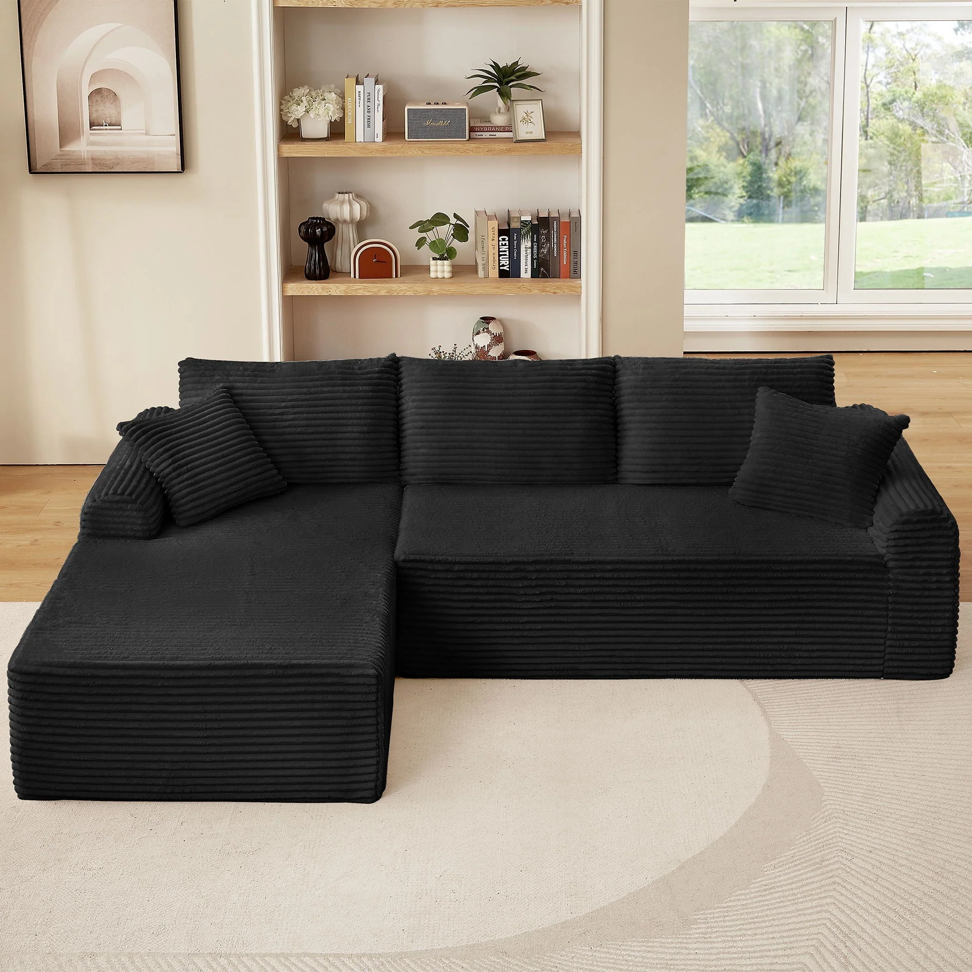 Modular Sectional With Arched Armrests, Includes 3 Back Cushions & 2 Throw Pillows - Image 8