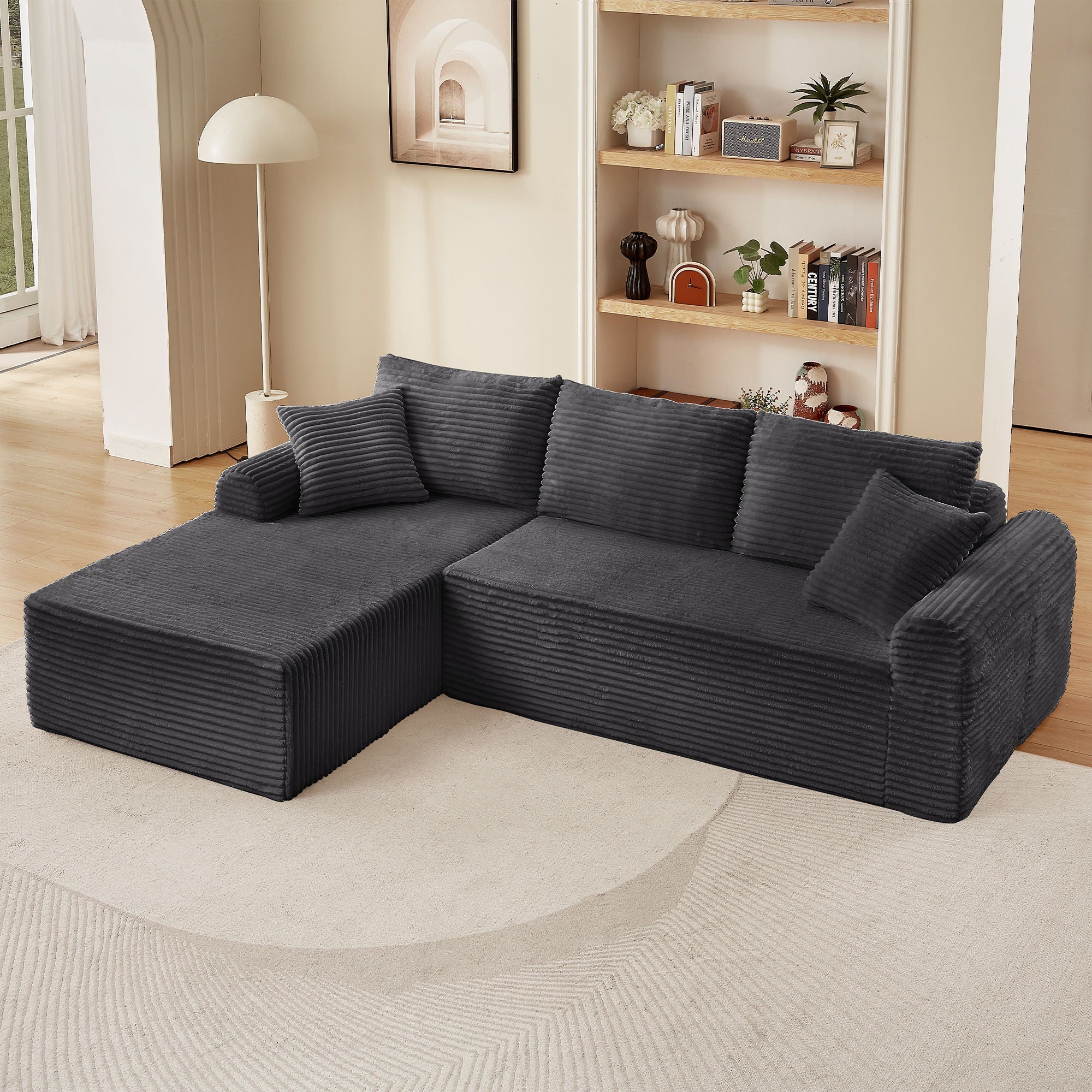 Modular Sectional With Arched Armrests, Includes 3 Back Cushions & 2 Throw Pillows - Image 9