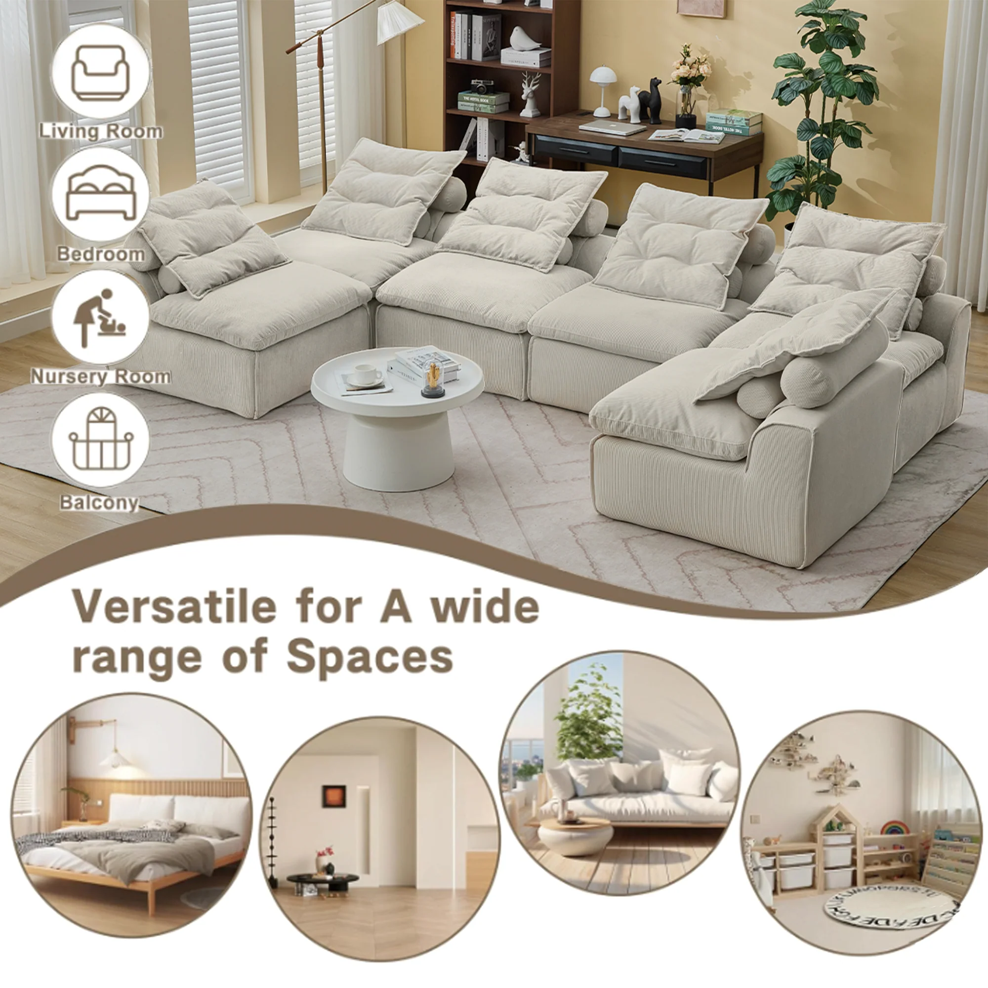 Modular Sofa 6-Piece Set in Beige Corduroy by GigaTech - Image 3