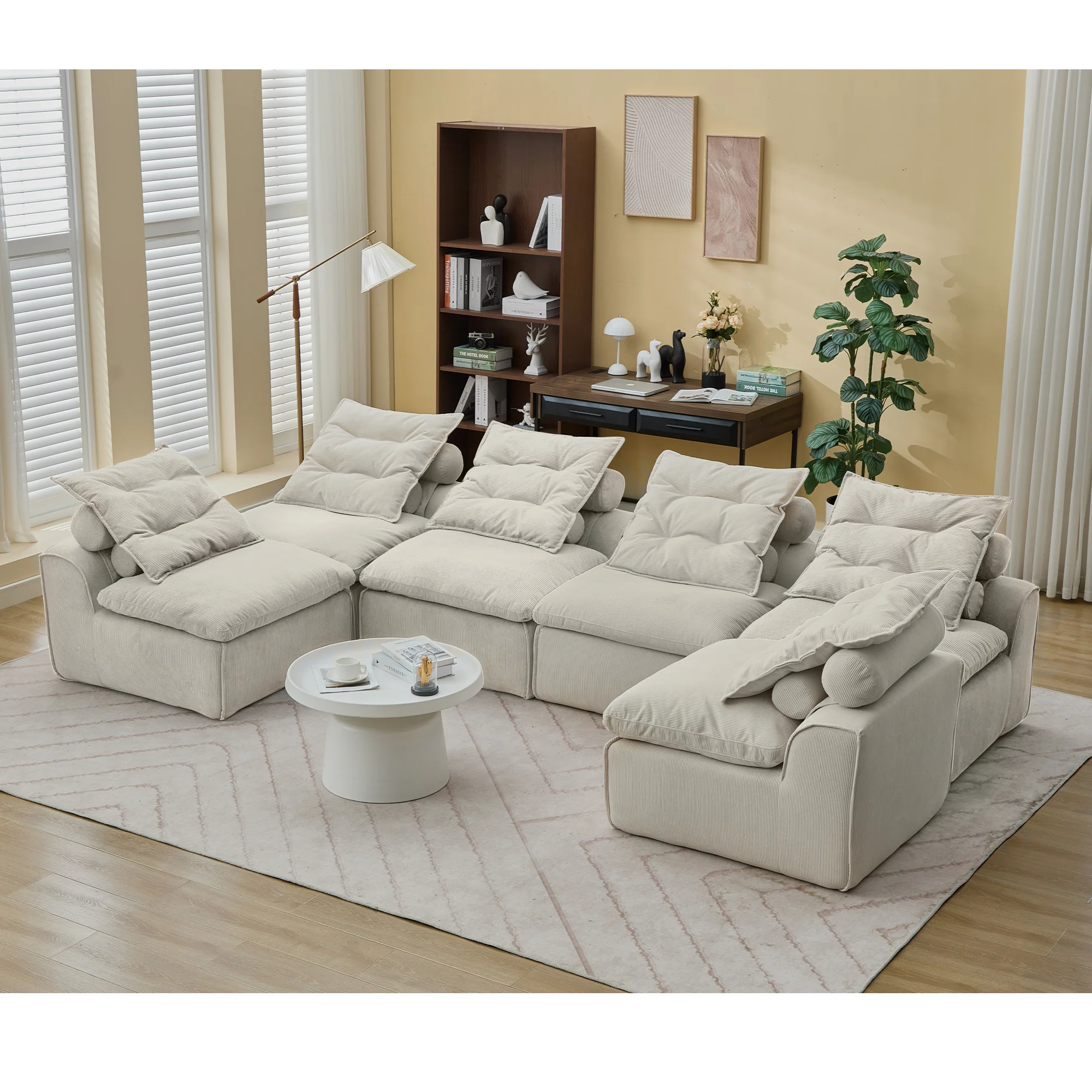 Modular Sofa 6-Piece Set in Beige Corduroy by GigaTech - Image 4