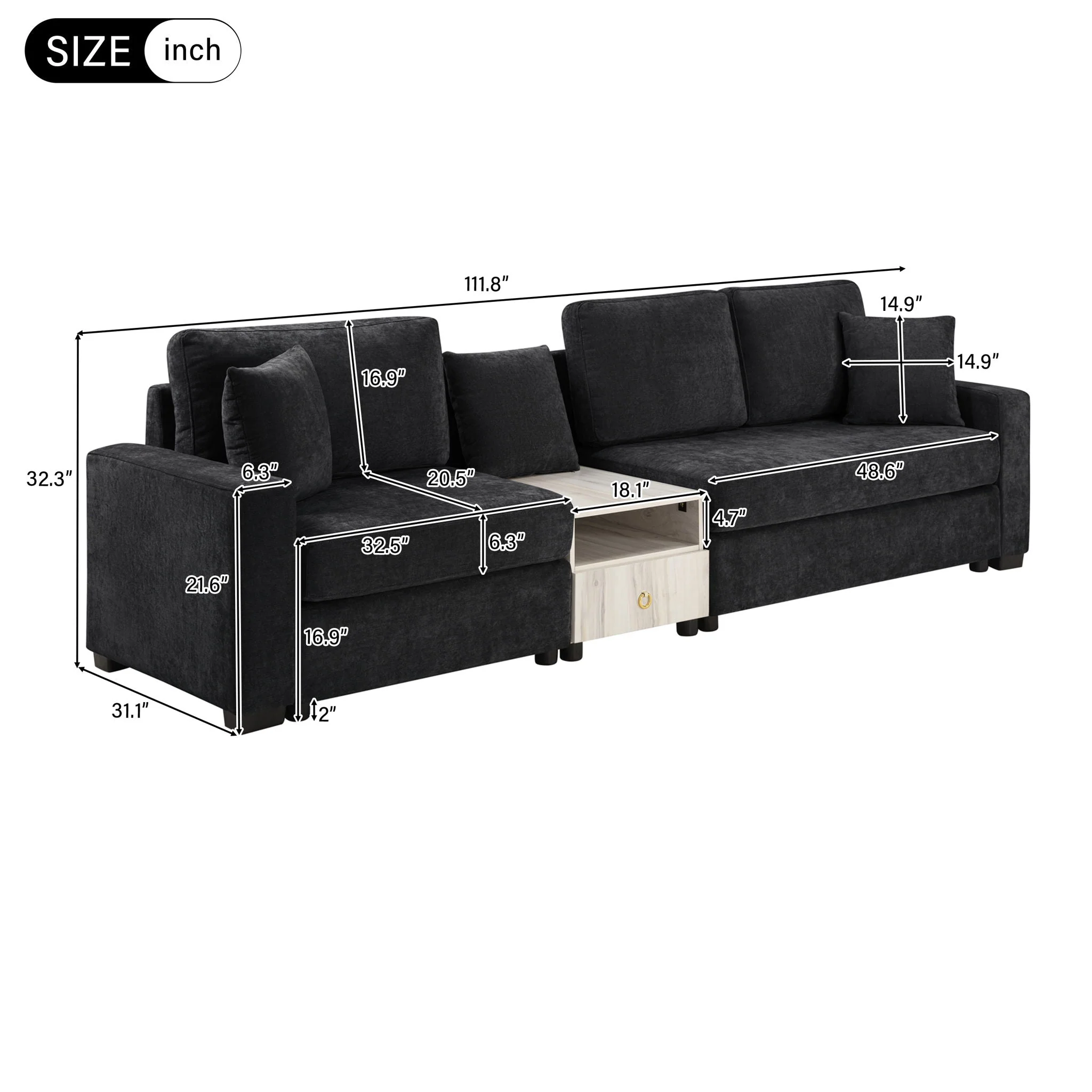 Modular Sofa Couch With Storage Armrest and Center Console - Image 14