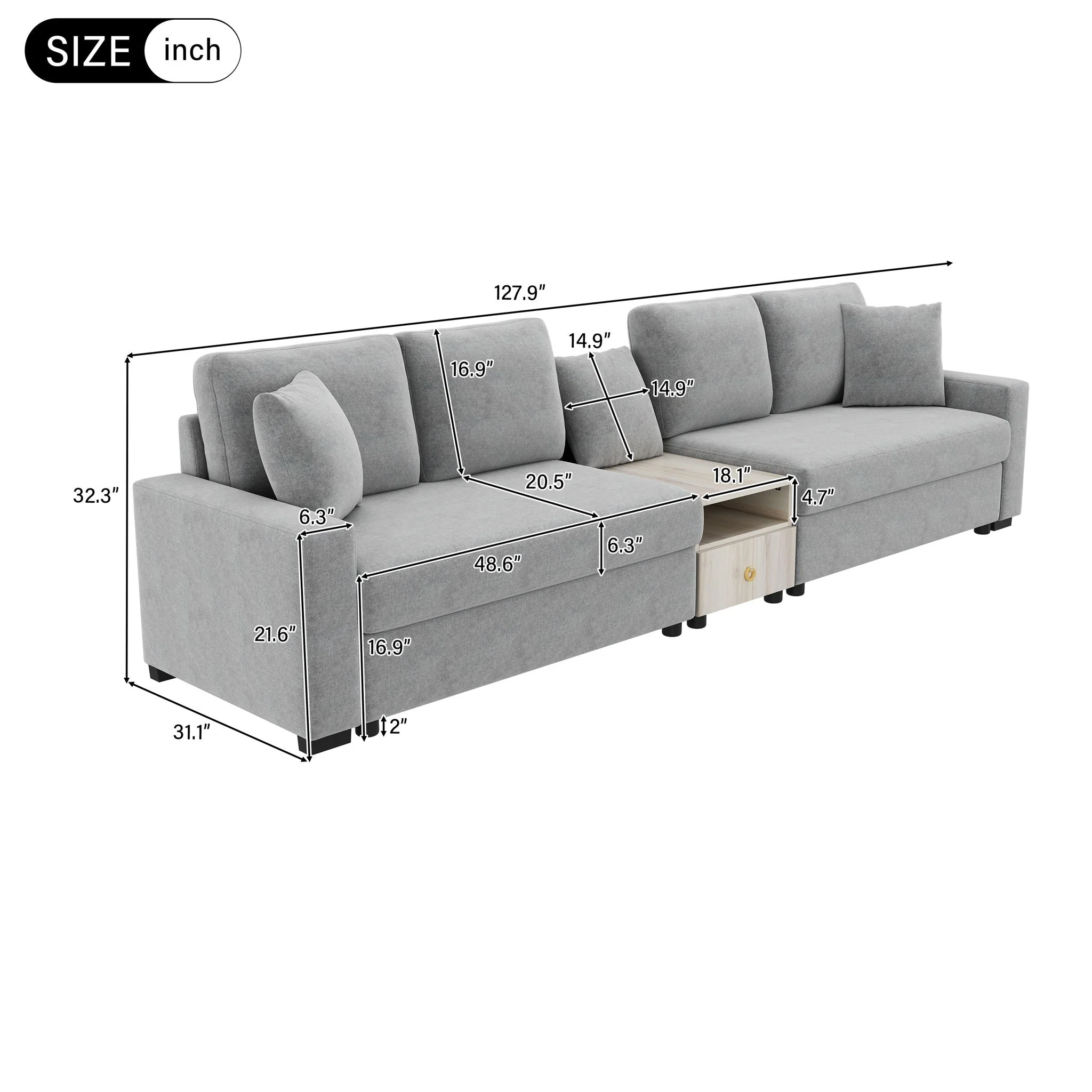 Modular Sofa Couch With Storage Armrest and Center Console - Image 17