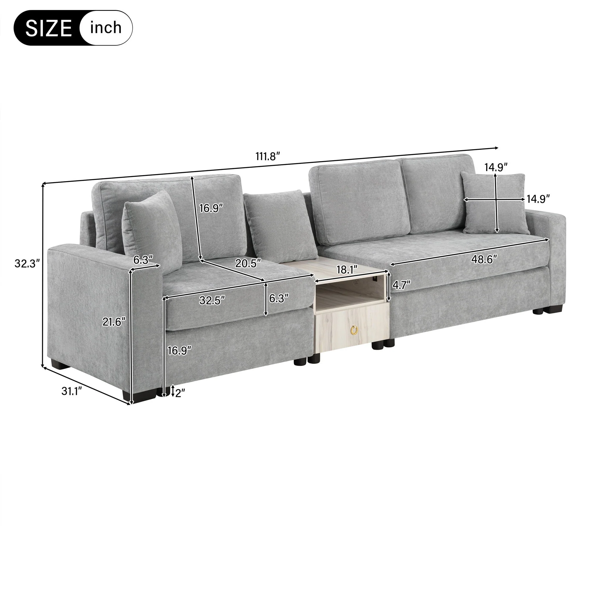 Modular Sofa Couch With Storage Armrest and Center Console - Image 23