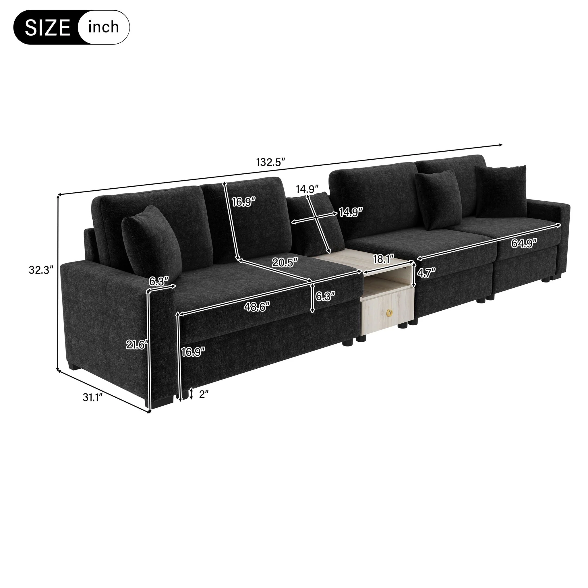 Modular Sofa Couch With Storage Armrest and Center Console - Image 25