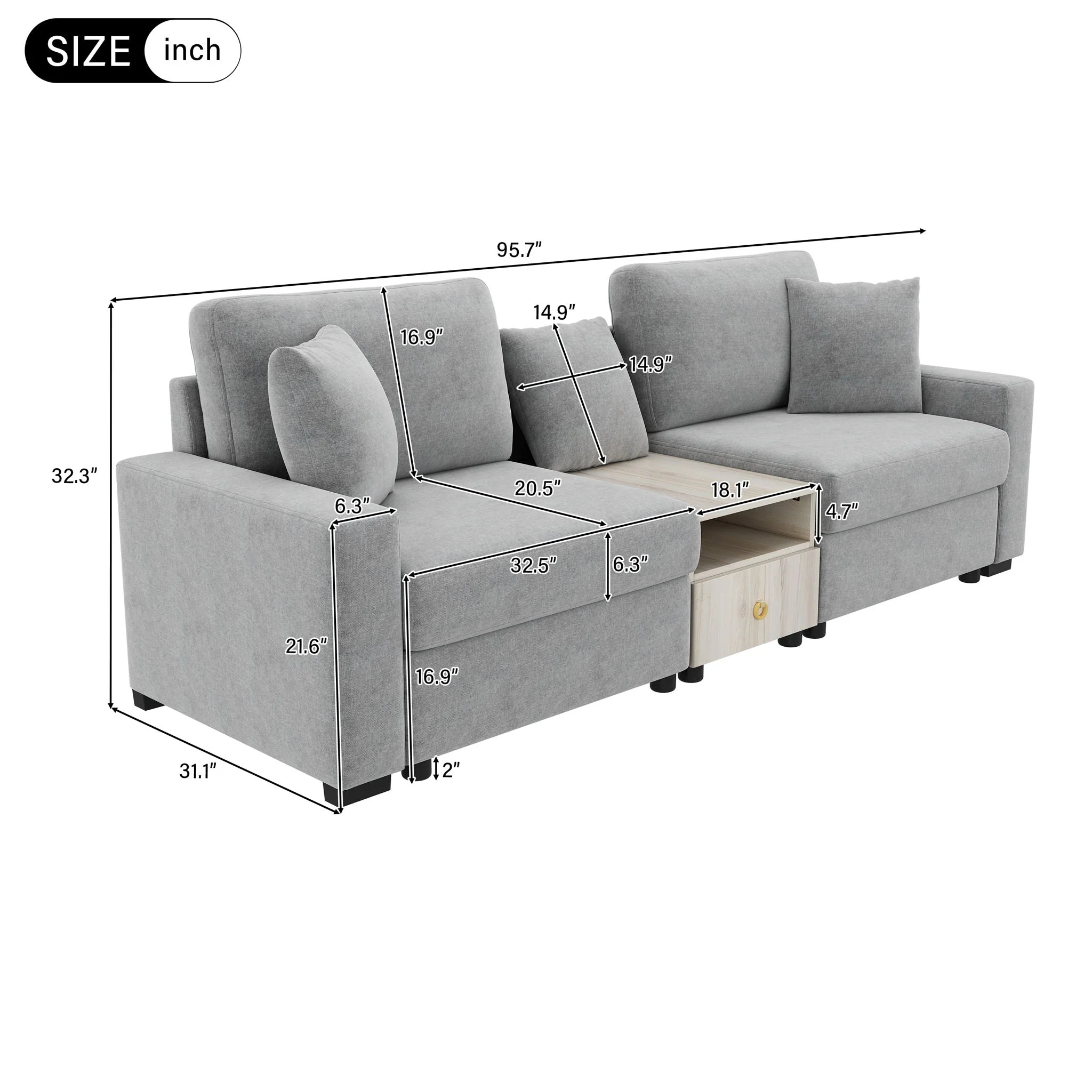 Modular Sofa Couch With Storage Armrest and Center Console - Image 27