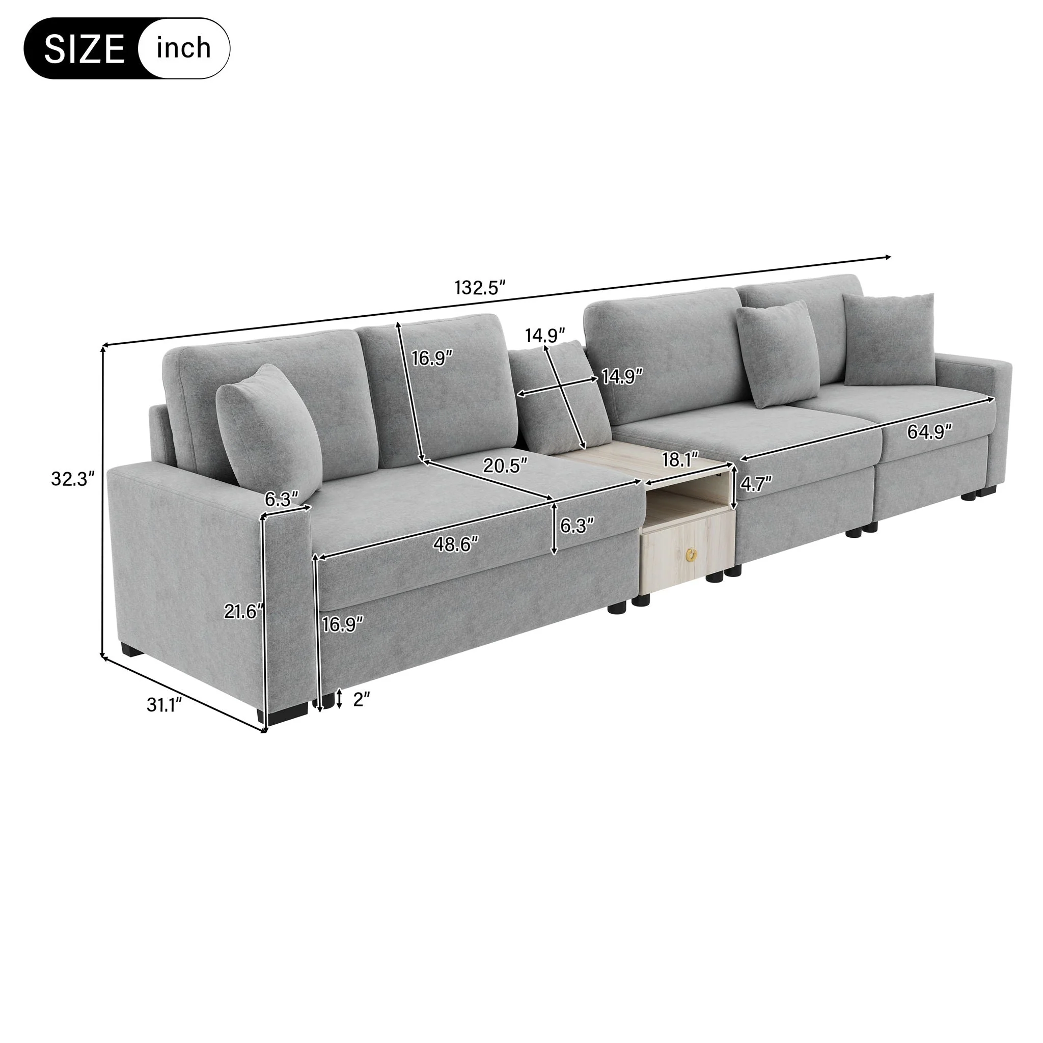 Modular Sofa Couch With Storage Armrest and Center Console - Image 35