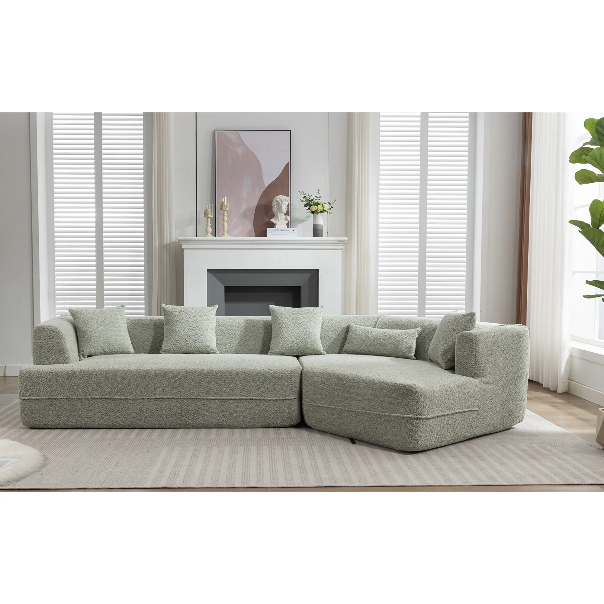 Modular Sofa Modern Minimalist Style Green Upholstered - Image 3
