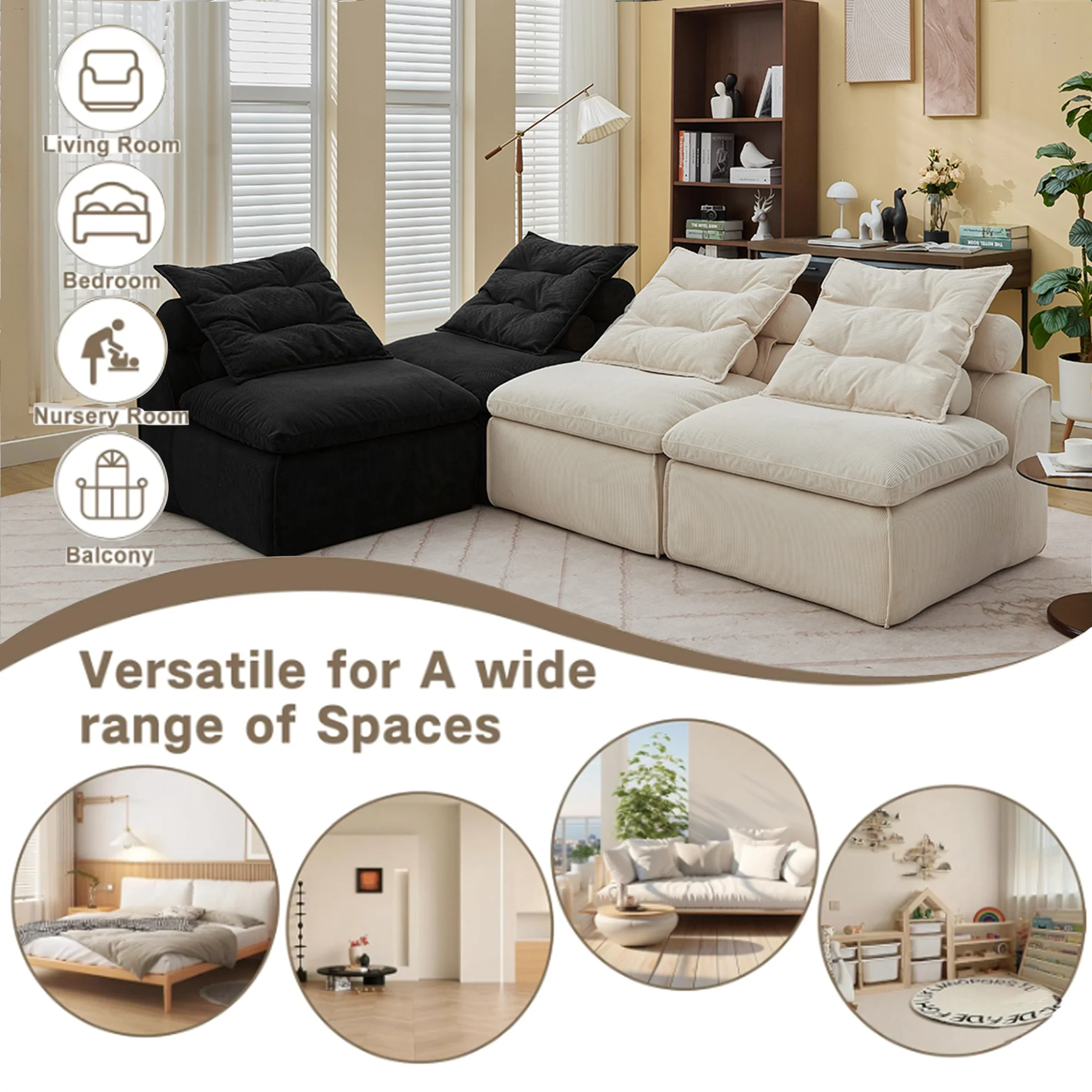 Modular Sofa No Armrests - BeigeBlack - Image 2