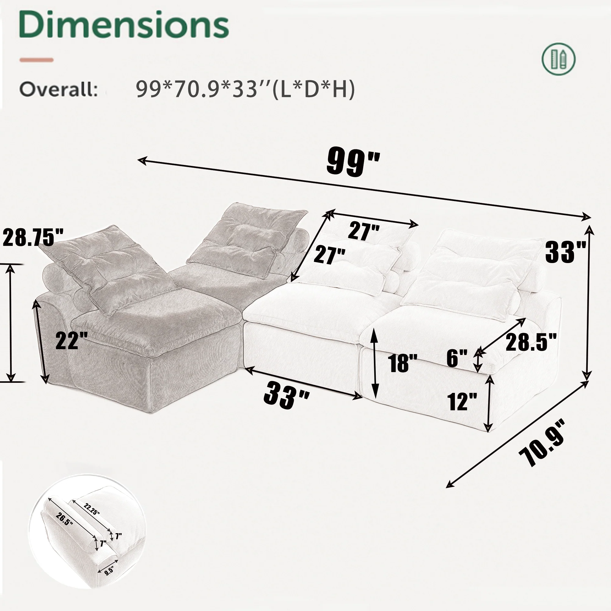 Modular Sofa No Armrests - BeigeBlack - Image 9