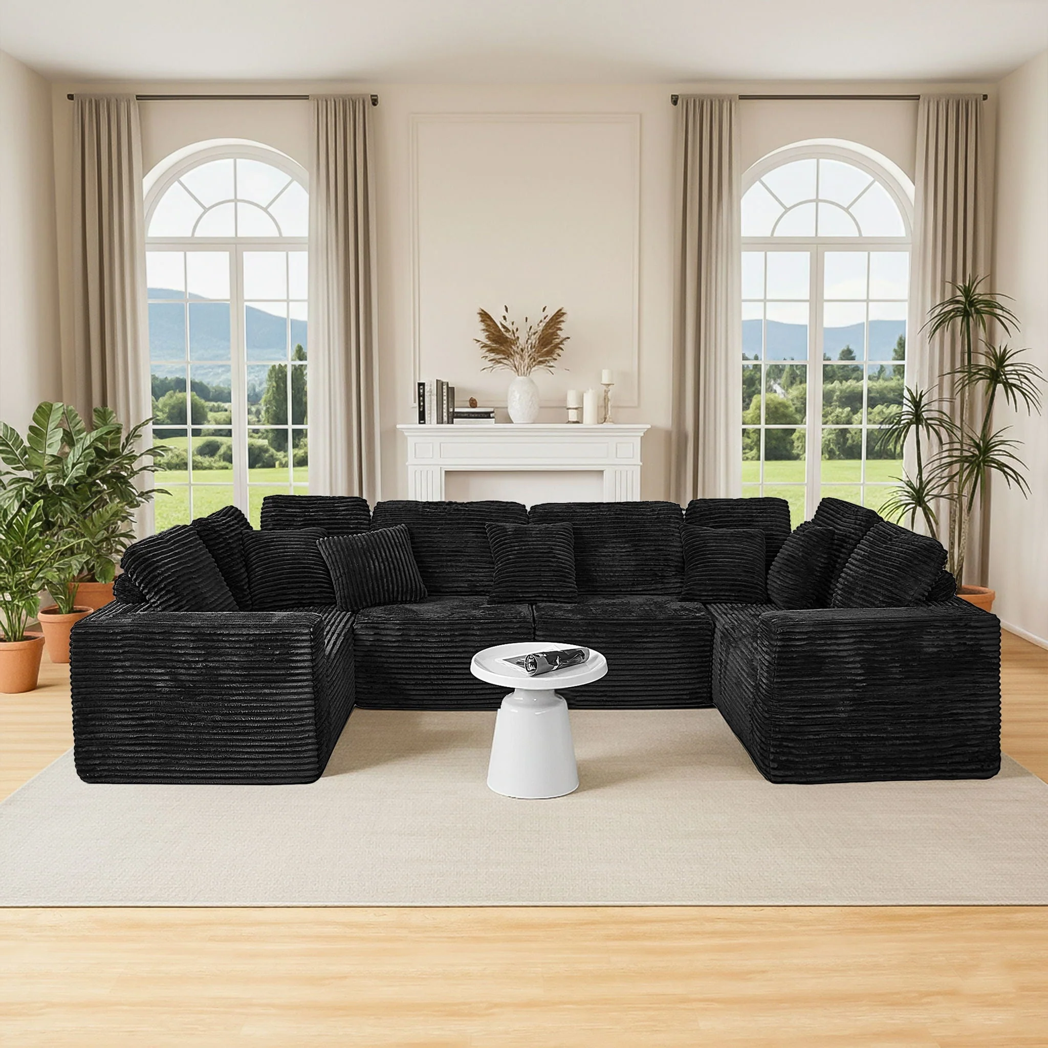 Modular U-Shaped Sectional Sofa, 6 Seater Chaise Lounge With Reversible Design - Black - Image 4