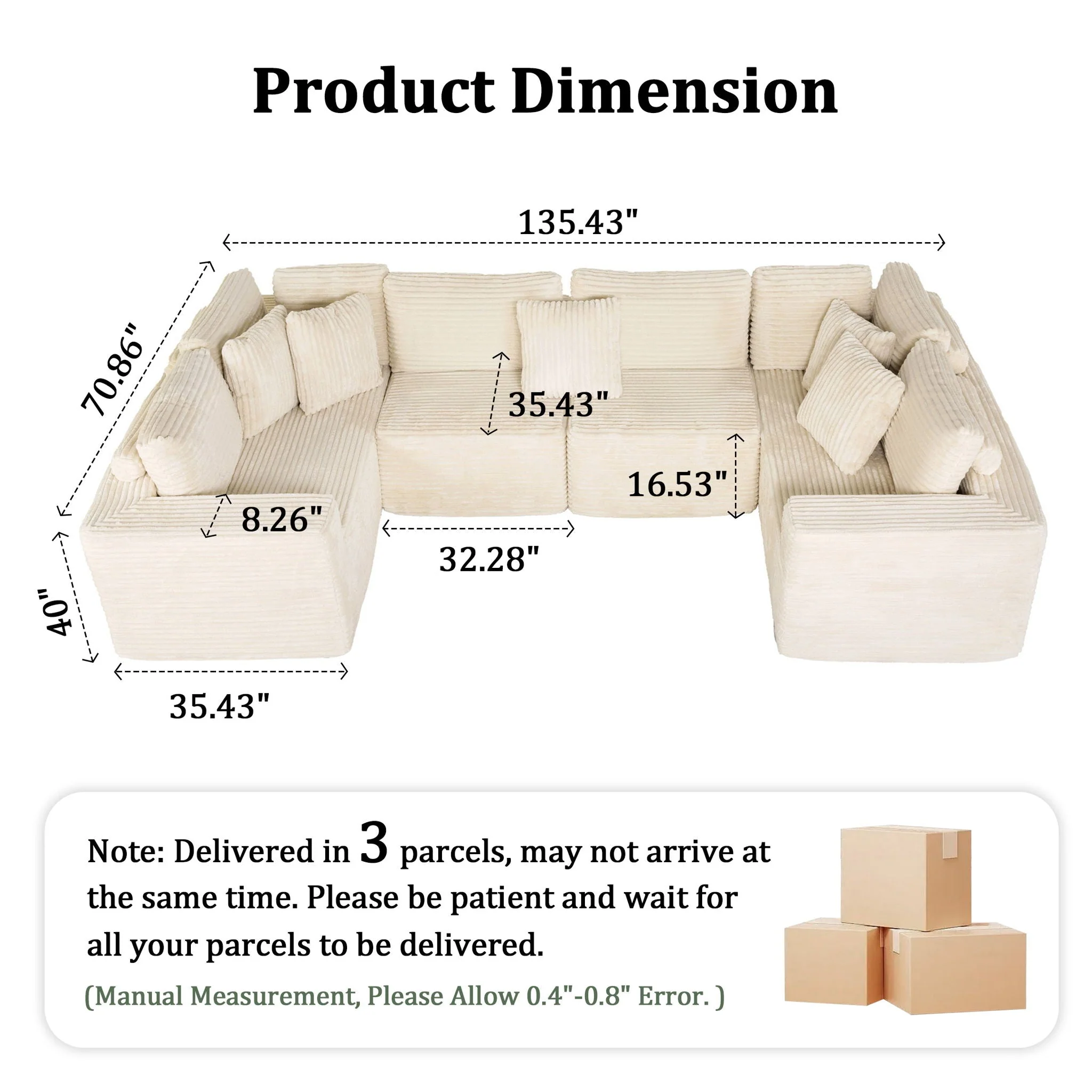 Modular U Shaped Sectional Sofa With Reversible Design - Image 4