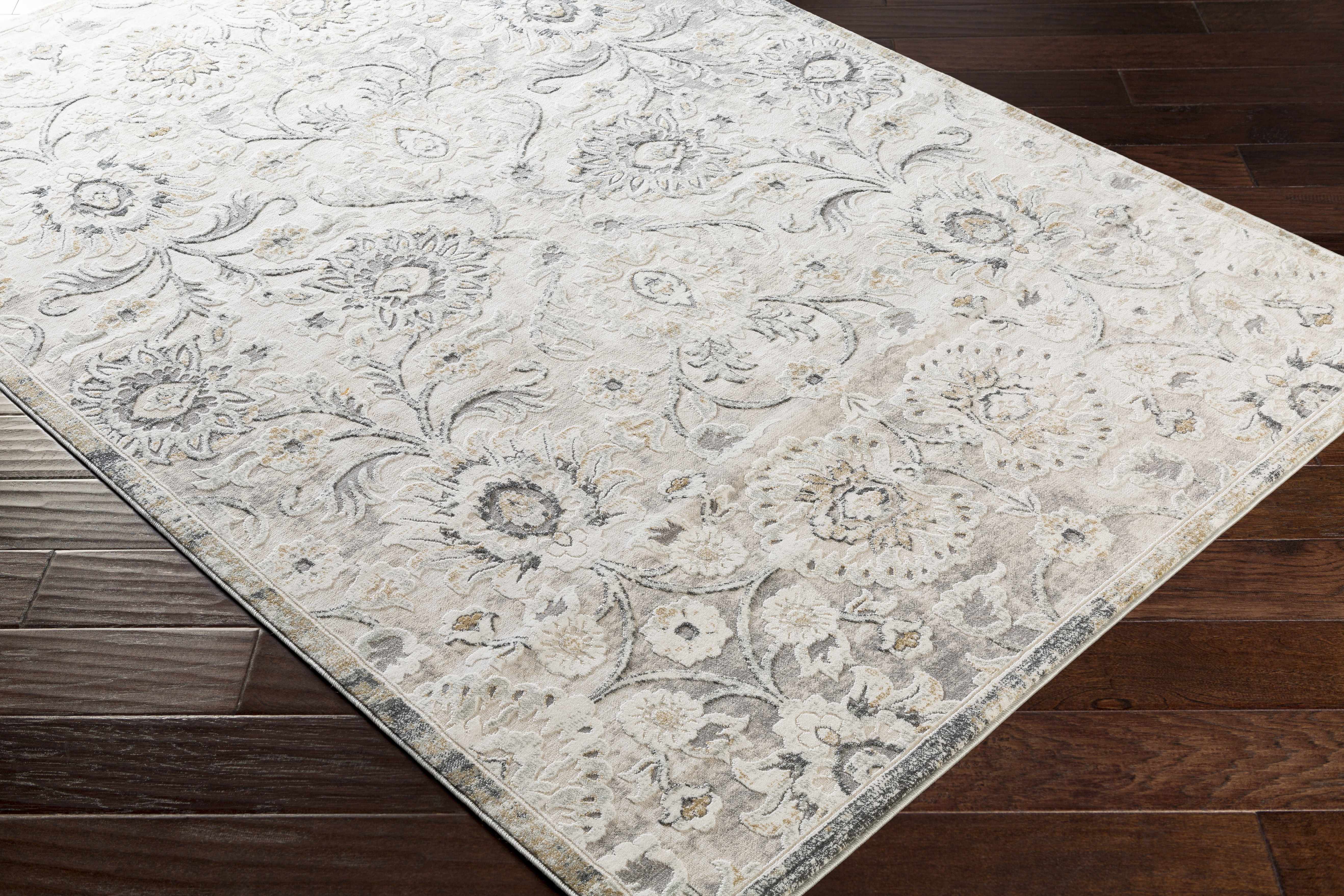 Moelfre Neutral Damask Area Rug - Image 5