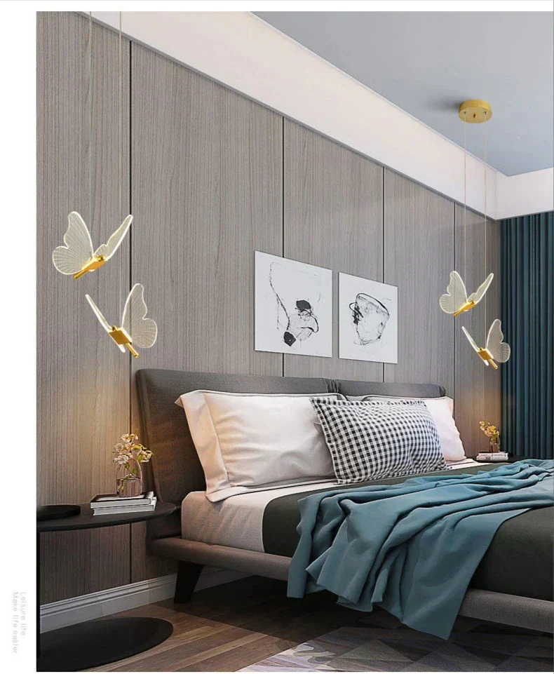 Moktan Sabai Nordic Butterfly LED Pendant Lamp – Modern Bedroom Ceiling Light - Image 8
