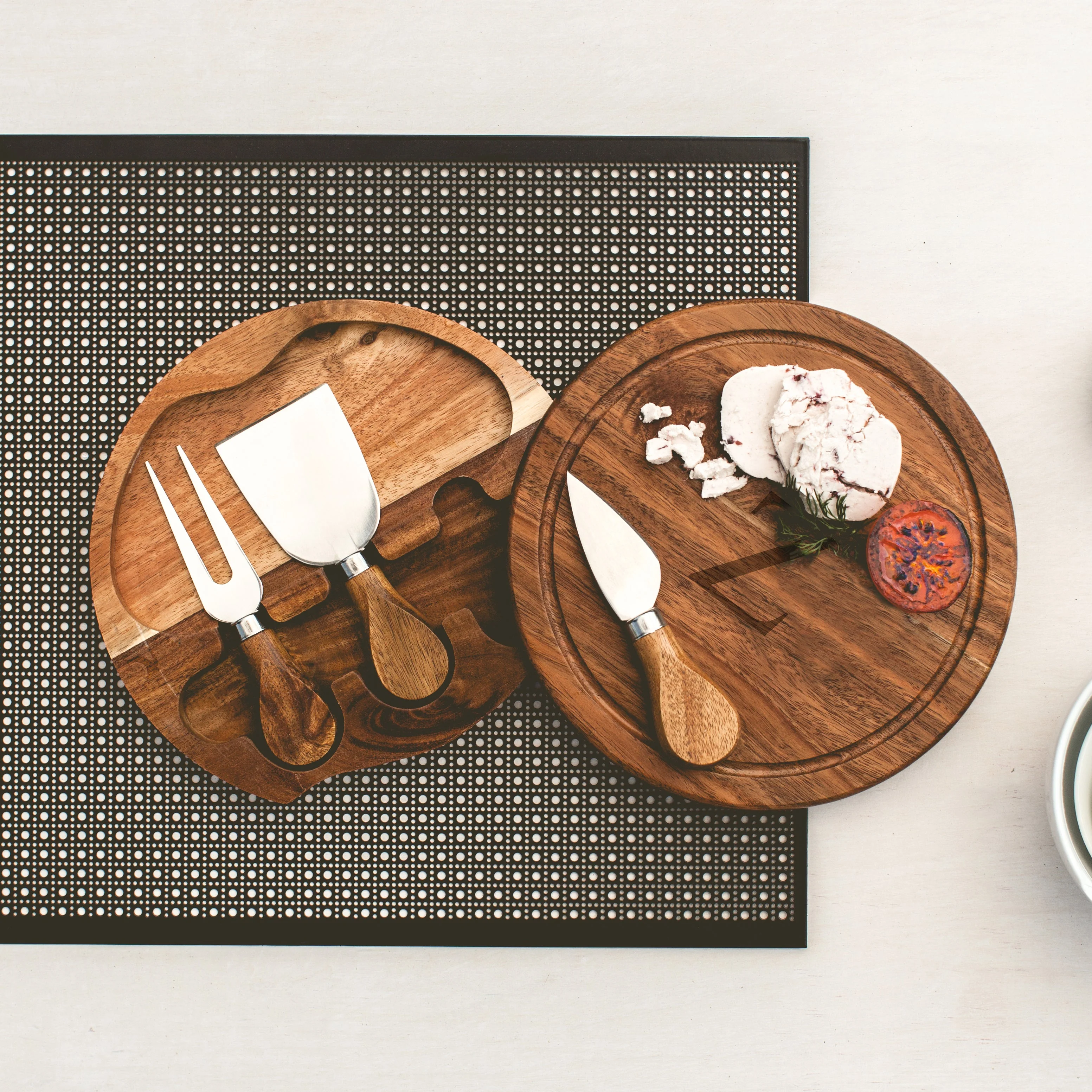 Monogram - Acacia Brie Cheese Cutting Board & Tools Set - Image 73