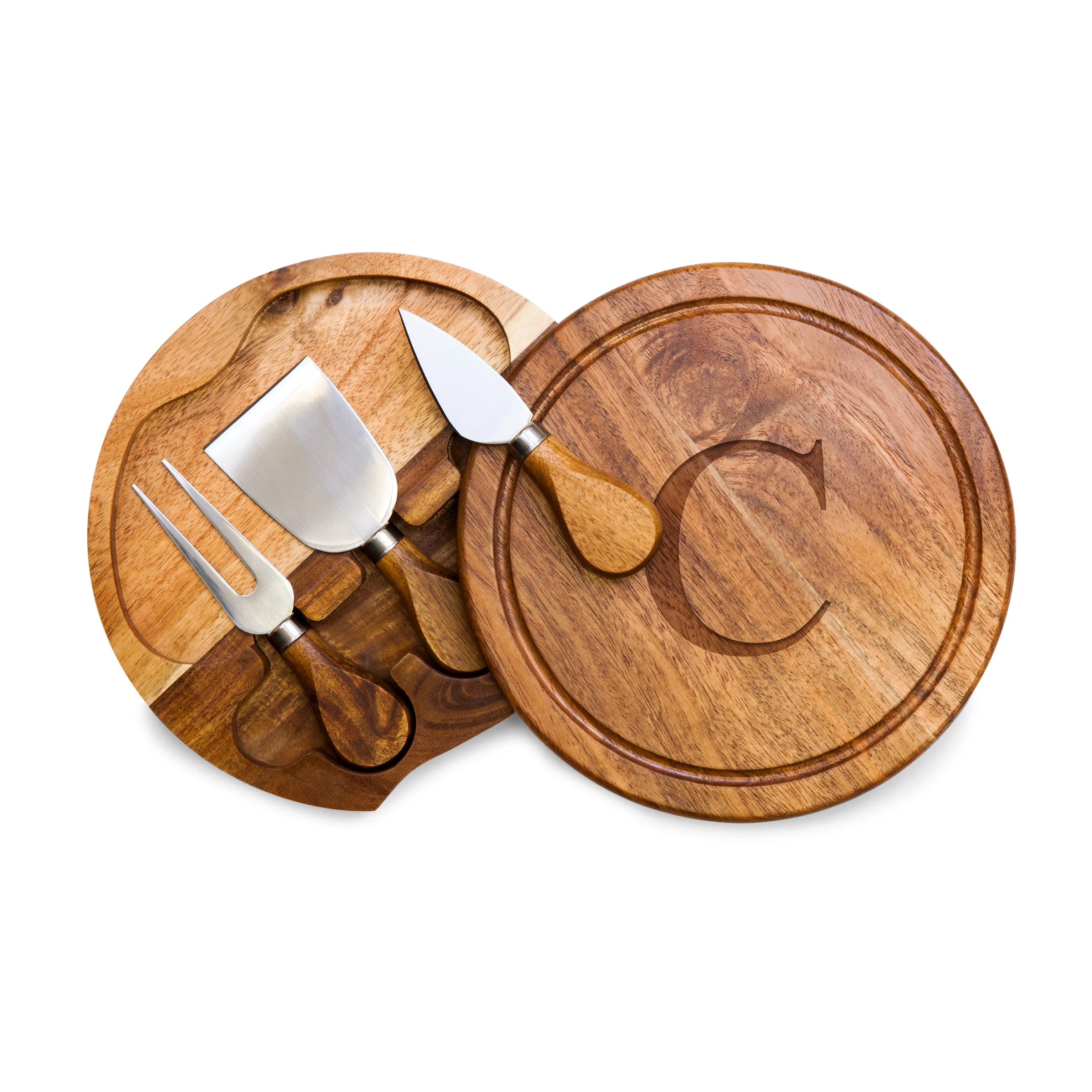 Monogram - Acacia Brie Cheese Cutting Board & Tools Set - Image 79