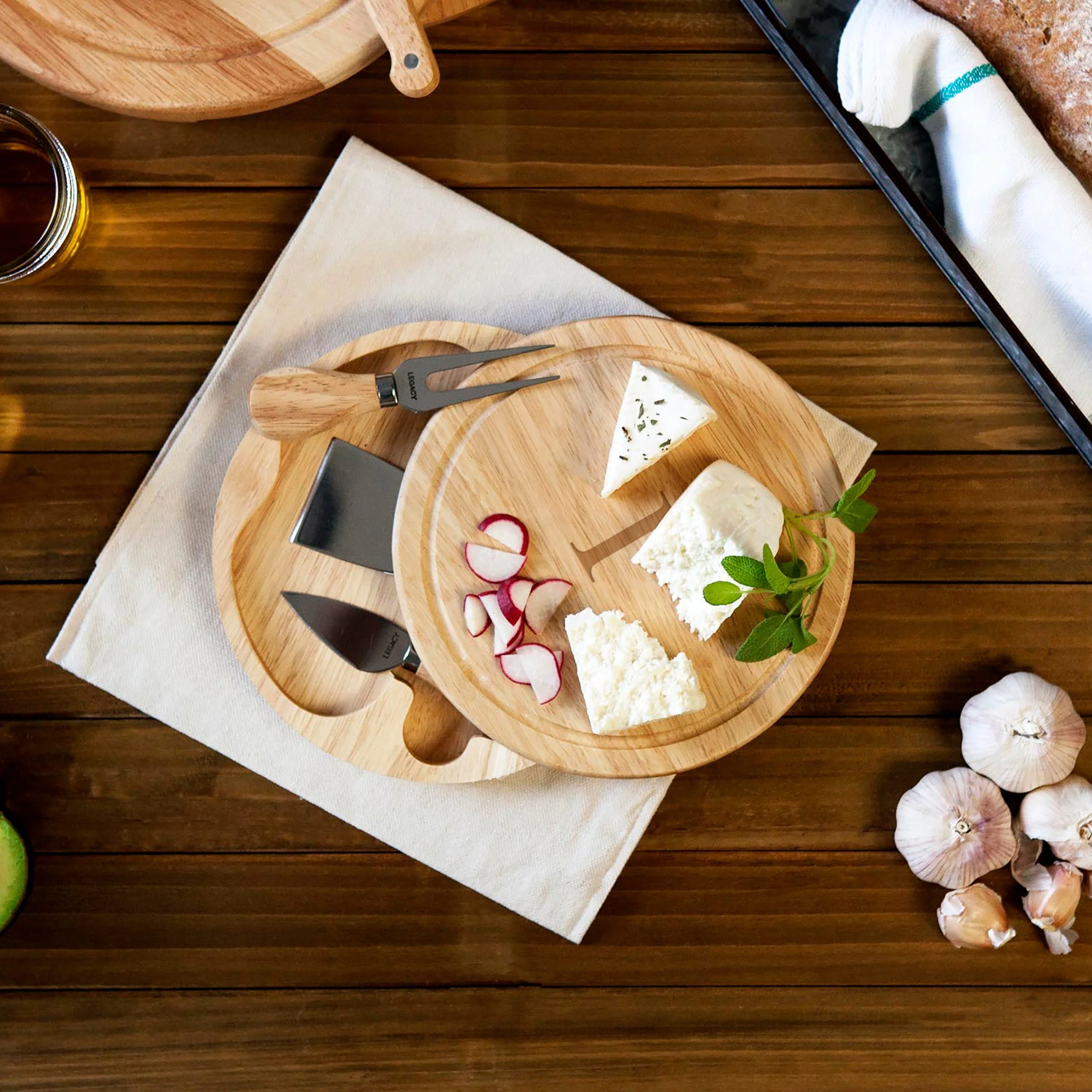 Monogram - Parawood Brie Cheese Cutting Board & Tools Set - Image 27