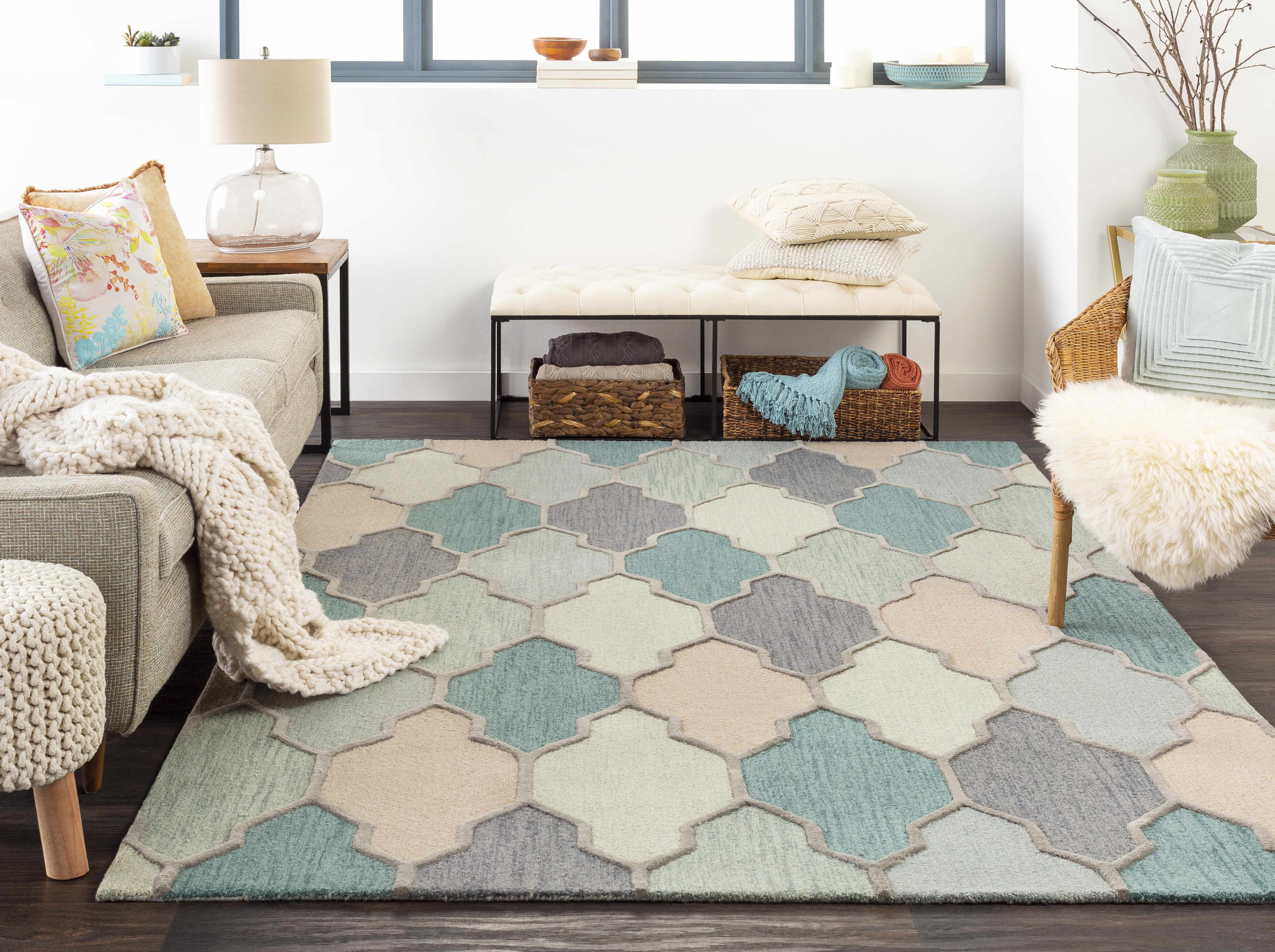 Monteview Sage&Teal Geometric Wool Rug - Clearance - Image 13