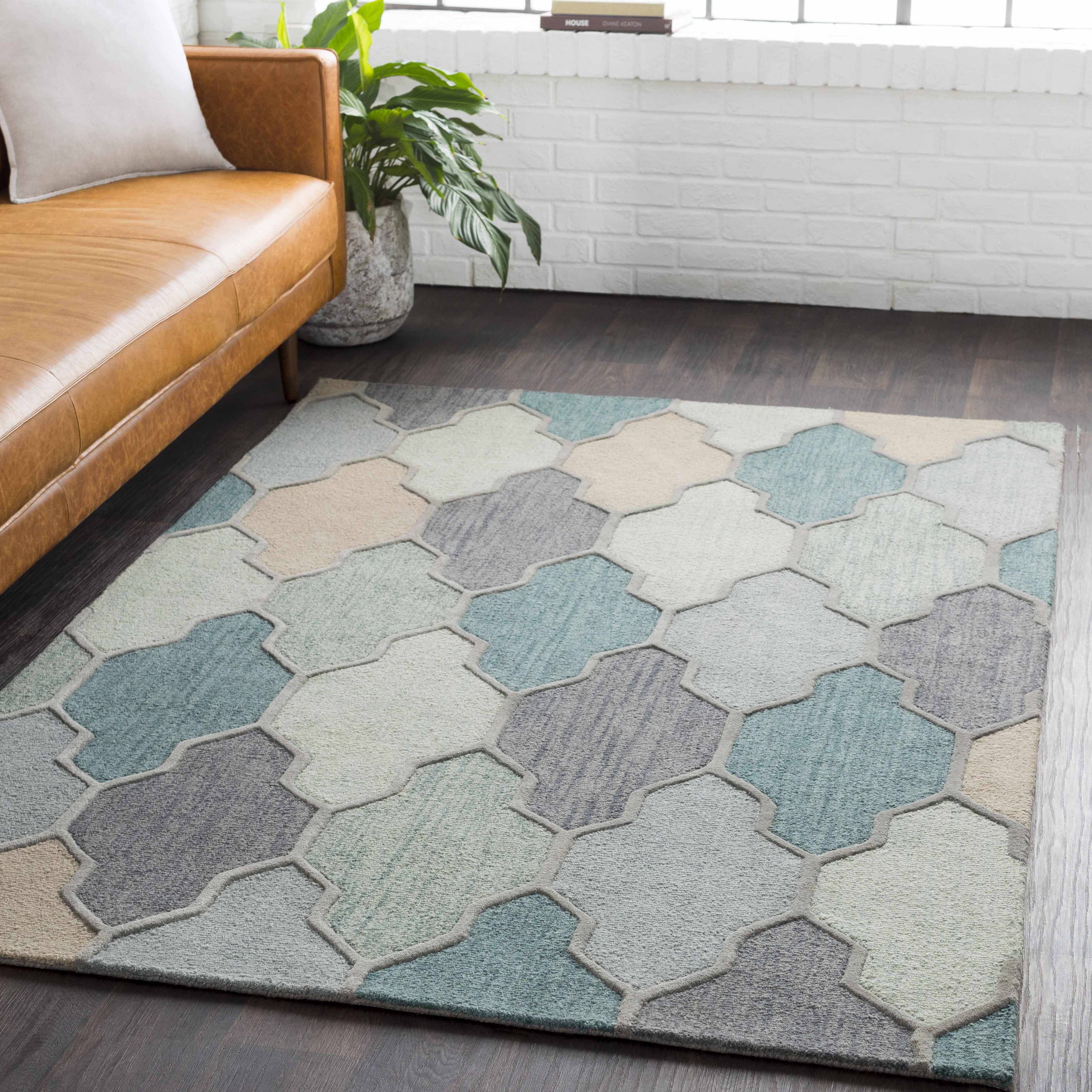 Monteview Sage&Teal Geometric Wool Rug - Clearance - Image 2