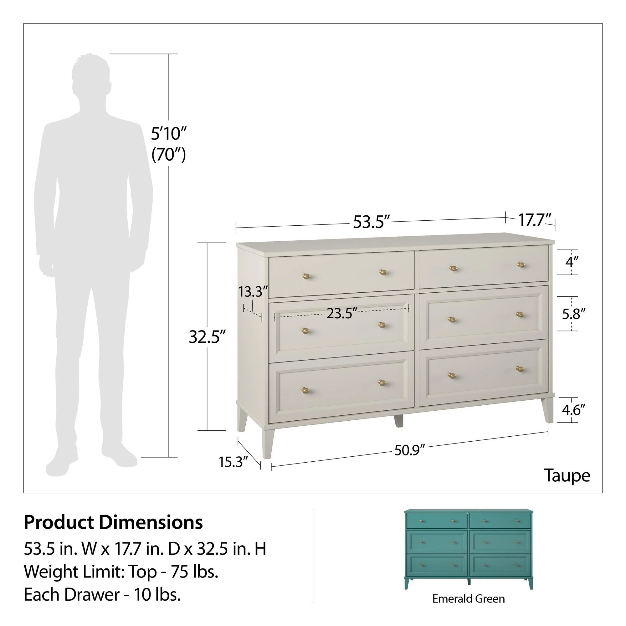 Monticello - 6 Drawer Dresser - Green - Image 2