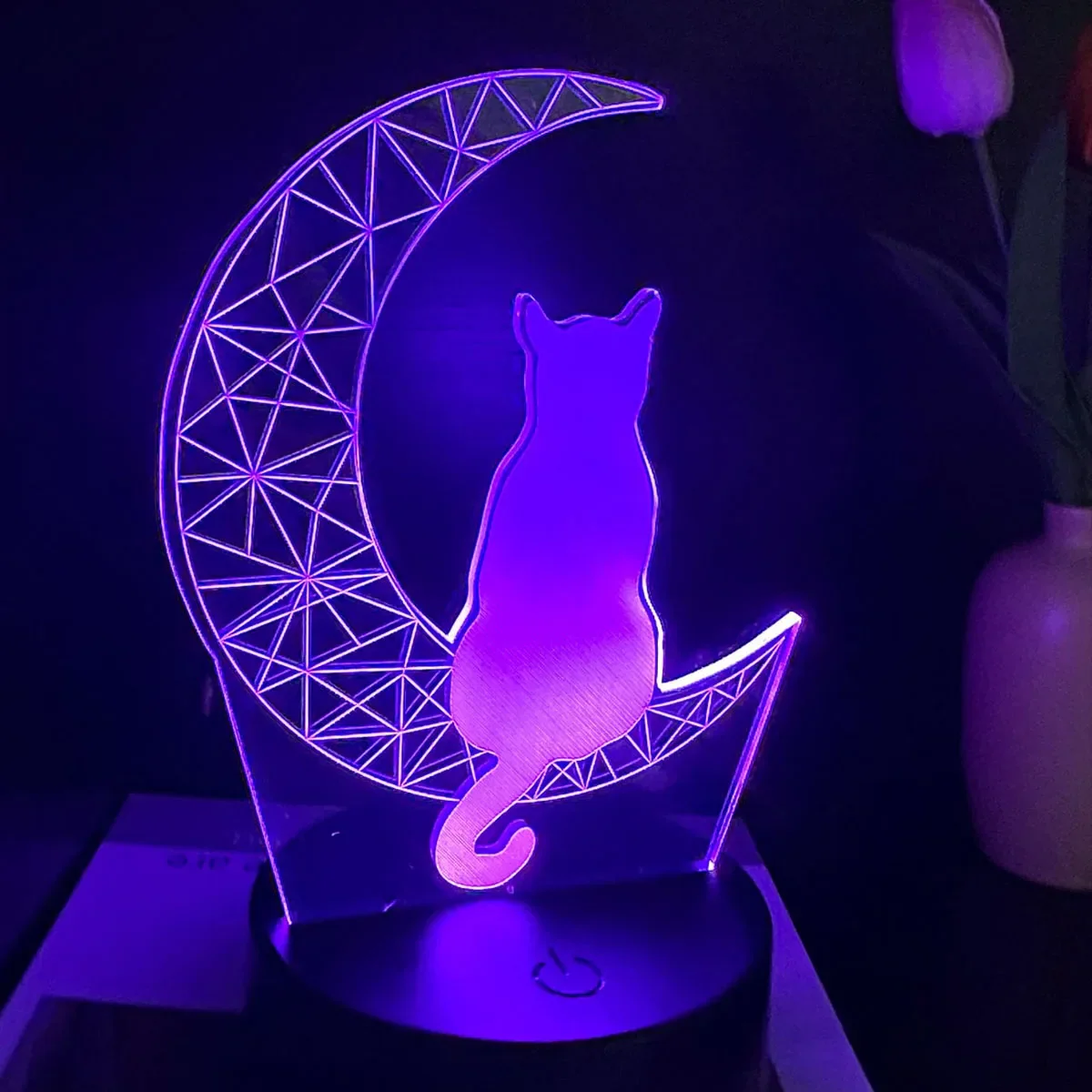 Moon Cat 3D Night Light Optical Illusion Lamp 7-Color Touch Bedroom Decor Lamp - Image 2