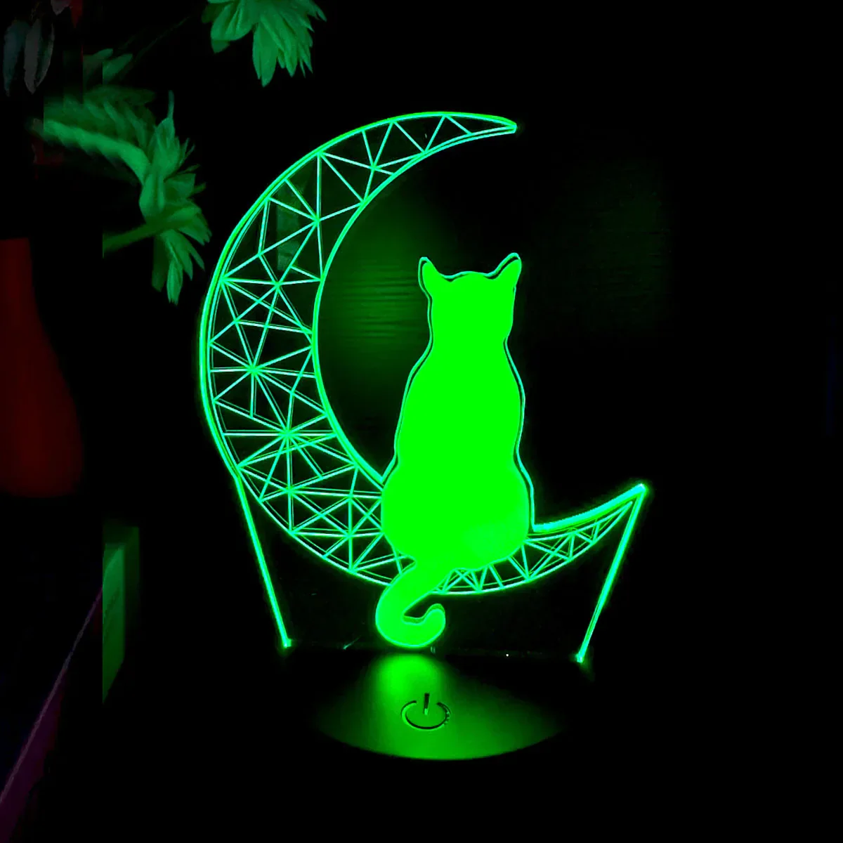Moon Cat 3D Night Light Optical Illusion Lamp 7-Color Touch Bedroom Decor Lamp - Image 3
