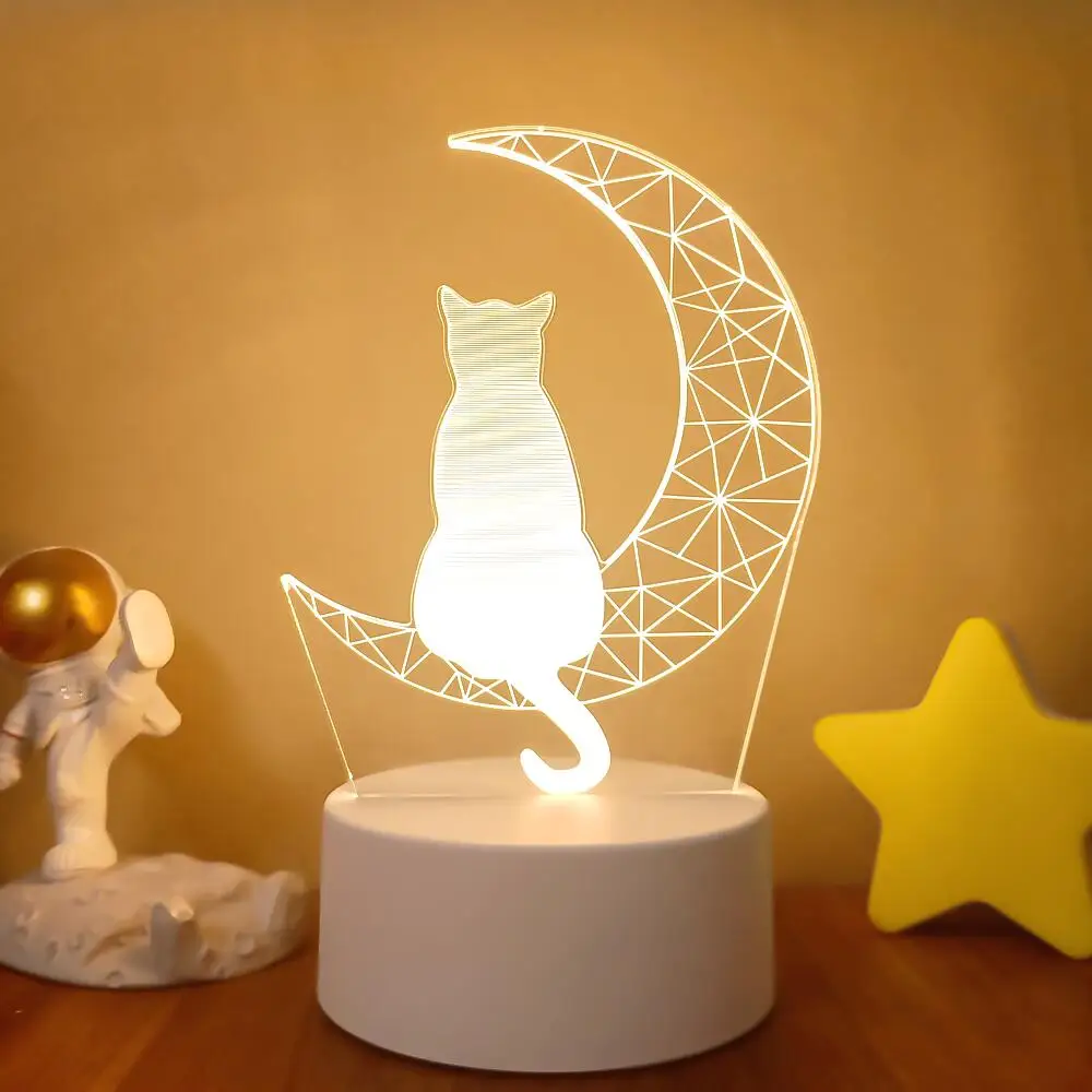 Moon Cat 3D Night Light Optical Illusion Lamp 7-Color Touch Bedroom Decor Lamp - Image 4