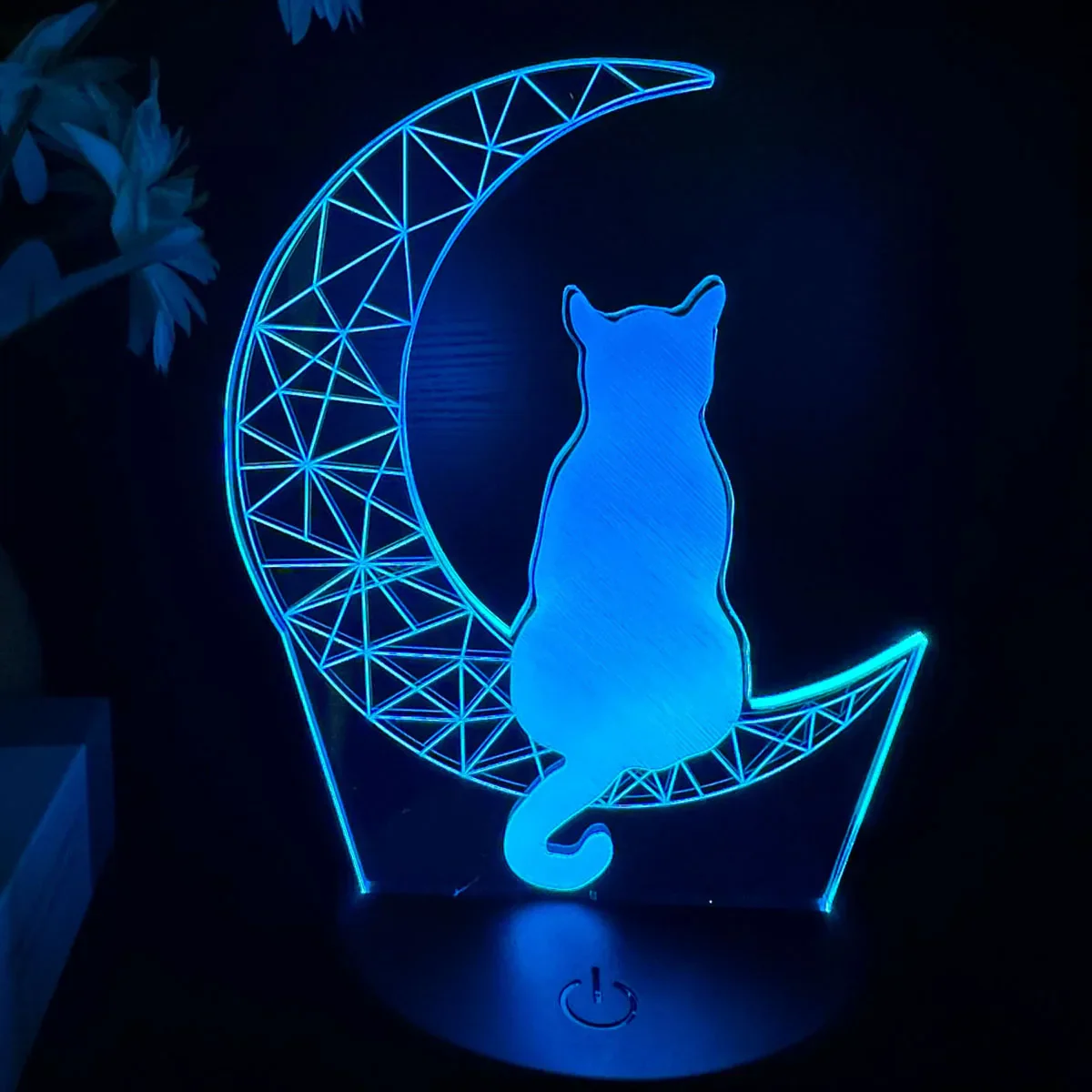 Moon Cat 3D Night Light Optical Illusion Lamp 7-Color Touch Bedroom Decor Lamp - Image 6