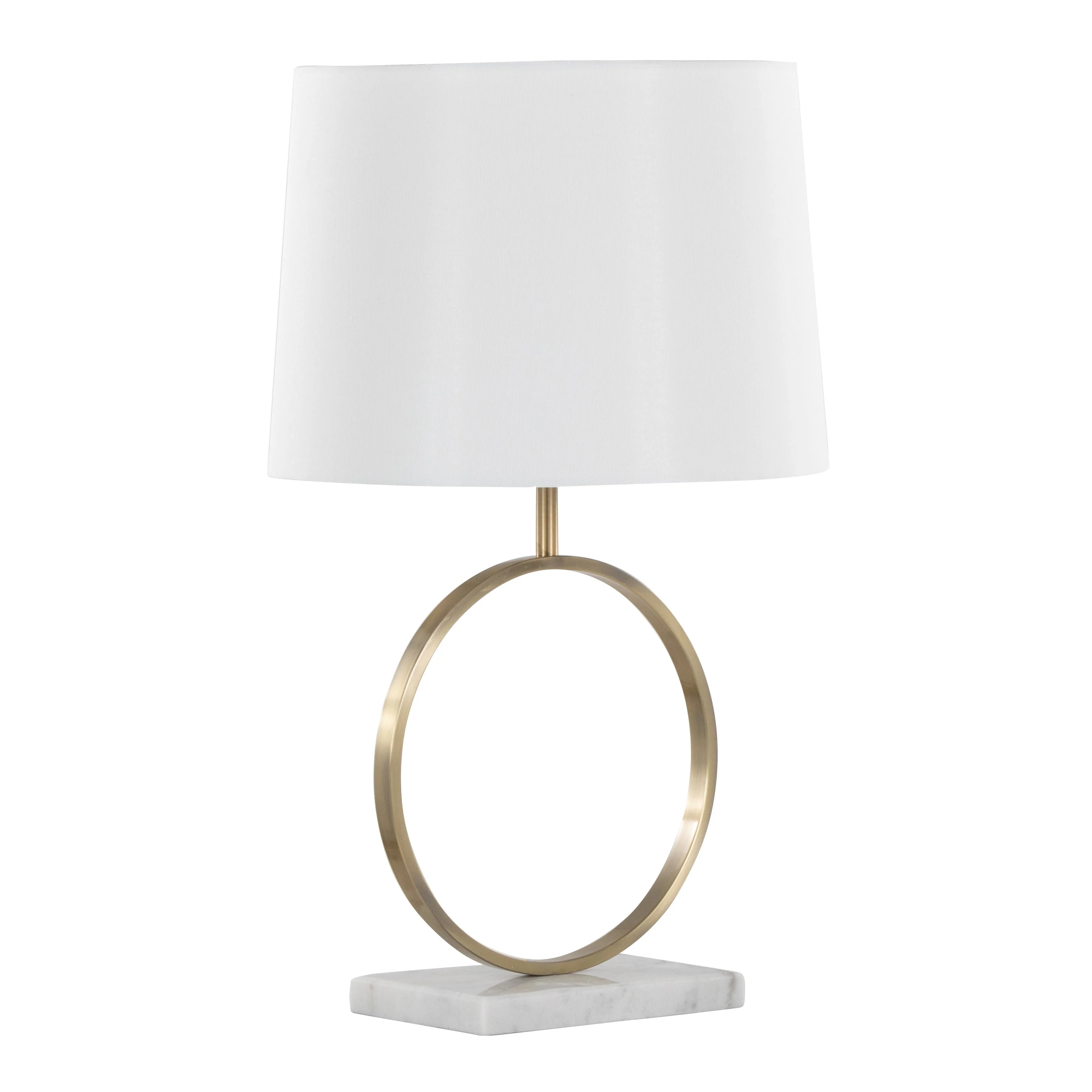 Moon Contemporary Table Lamp in White Marble, Gold Metal and White Shade - Image 3