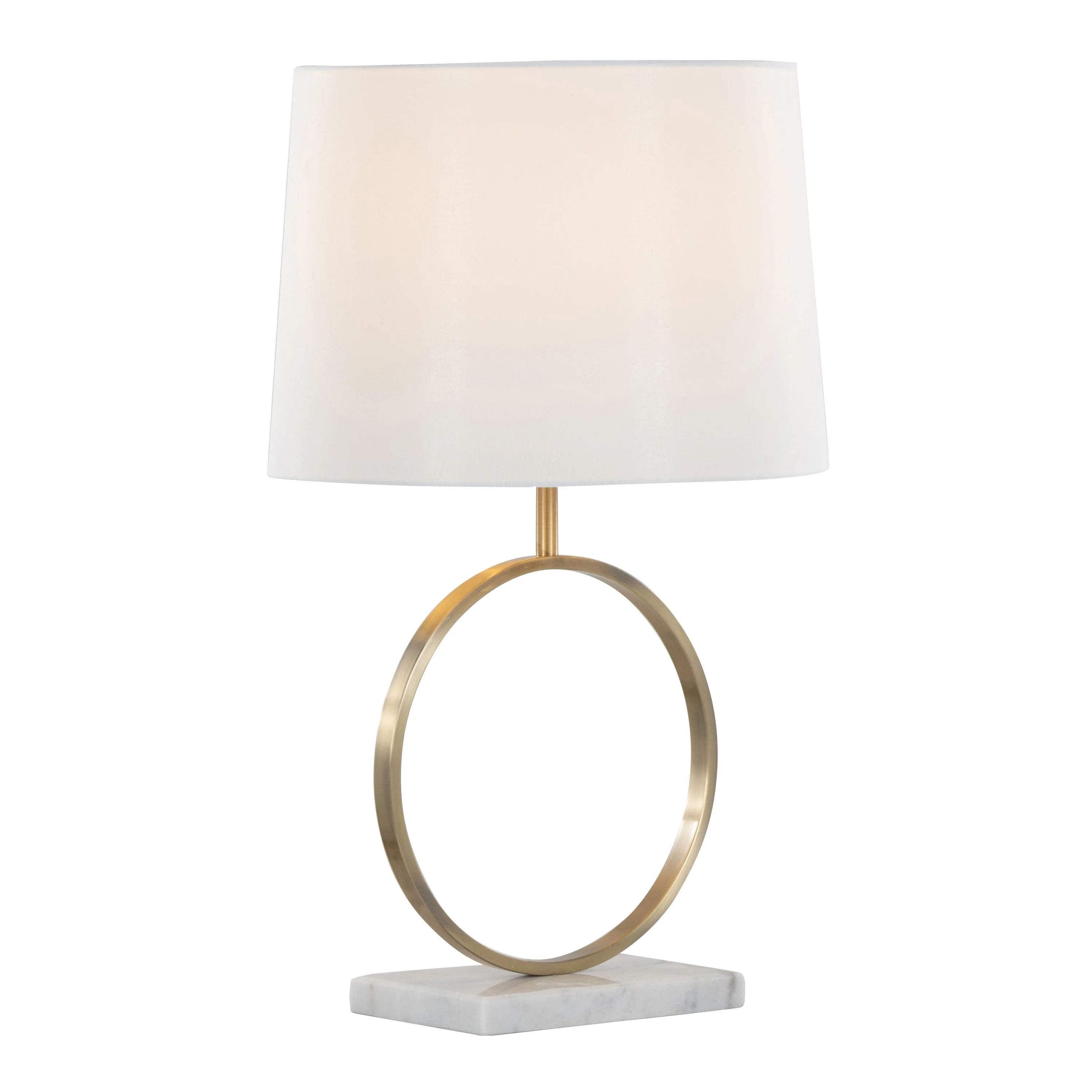 Moon Contemporary Table Lamp in White Marble, Gold Metal and White Shade - Image 4