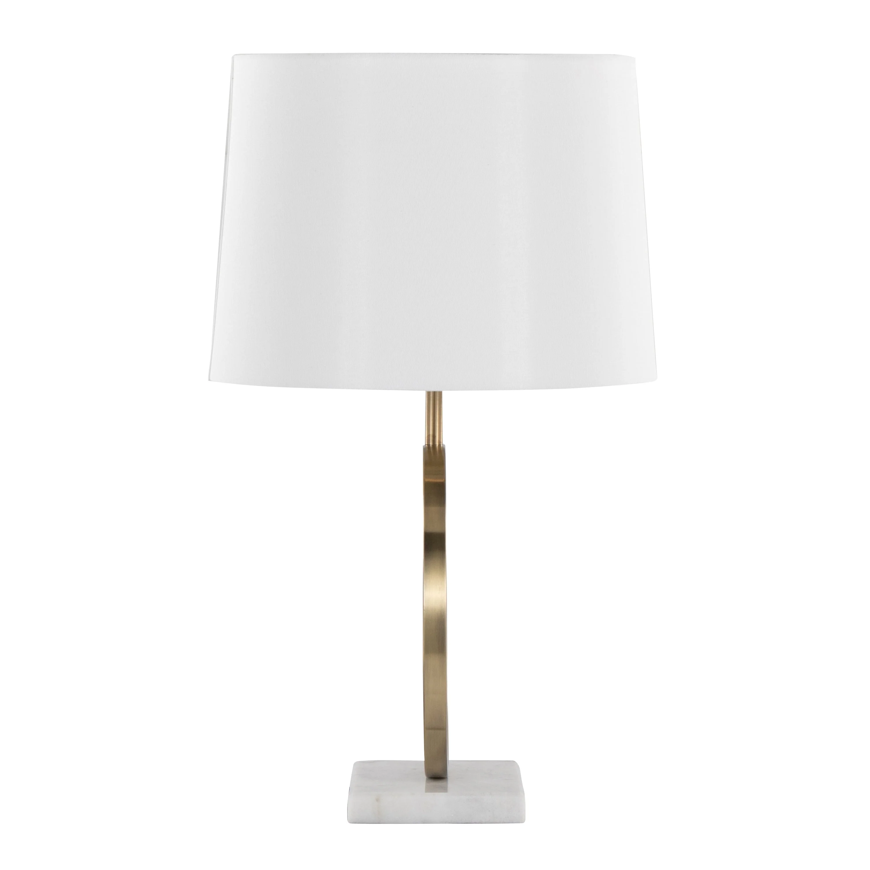 Moon Contemporary Table Lamp in White Marble, Gold Metal and White Shade - Image 5