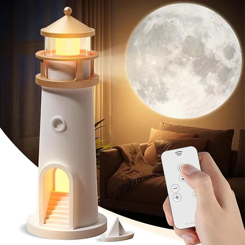 Moon Lamp Projection Lighthouse Night Light Bluetooth Music Remote Control Ambient Lamp - Image 2