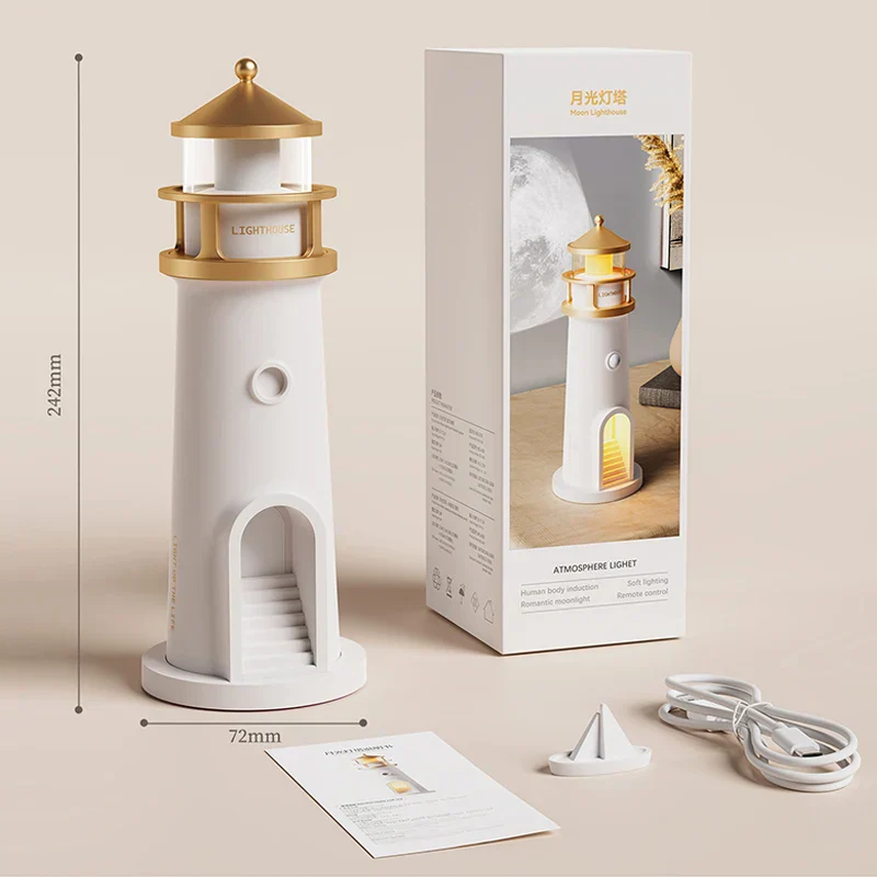 Moon Lamp Projection Lighthouse Night Light Bluetooth Music Remote Control Ambient Lamp - Image 5