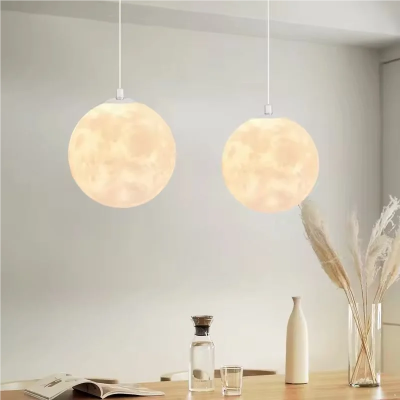 Moon Pendant Light LED Hanging Lamp E27 Modern Chandelier Bedroom Living Room - Image 2