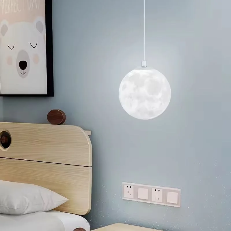 Moon Pendant Light LED Hanging Lamp E27 Modern Chandelier Bedroom Living Room - Image 3