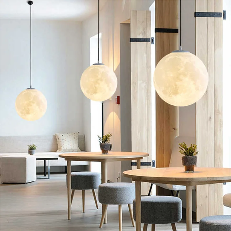 Moon Pendant Light LED Hanging Lamp E27 Modern Chandelier Bedroom Living Room - Image 4