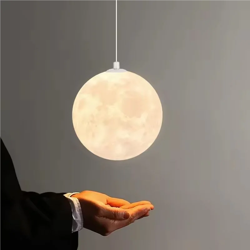 Moon Pendant Light LED Hanging Lamp E27 Modern Chandelier Bedroom Living Room - Image 5