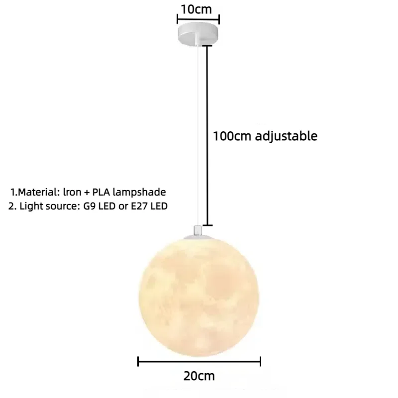 Moon Pendant Light LED Hanging Lamp E27 Modern Chandelier Bedroom Living Room - Image 6