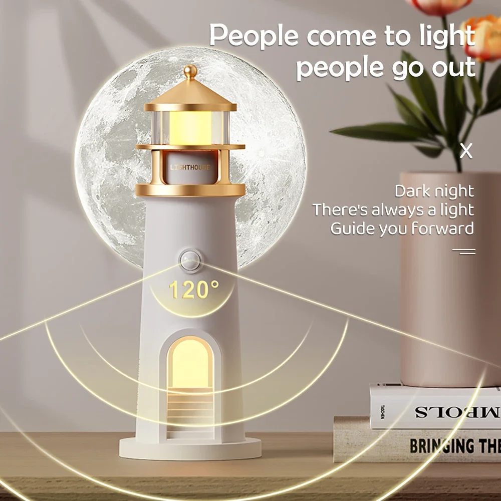 Moon Projection Night Light Lighthouse Lamp Motion Sensor Dimmable Bluetooth Gift - Image 3