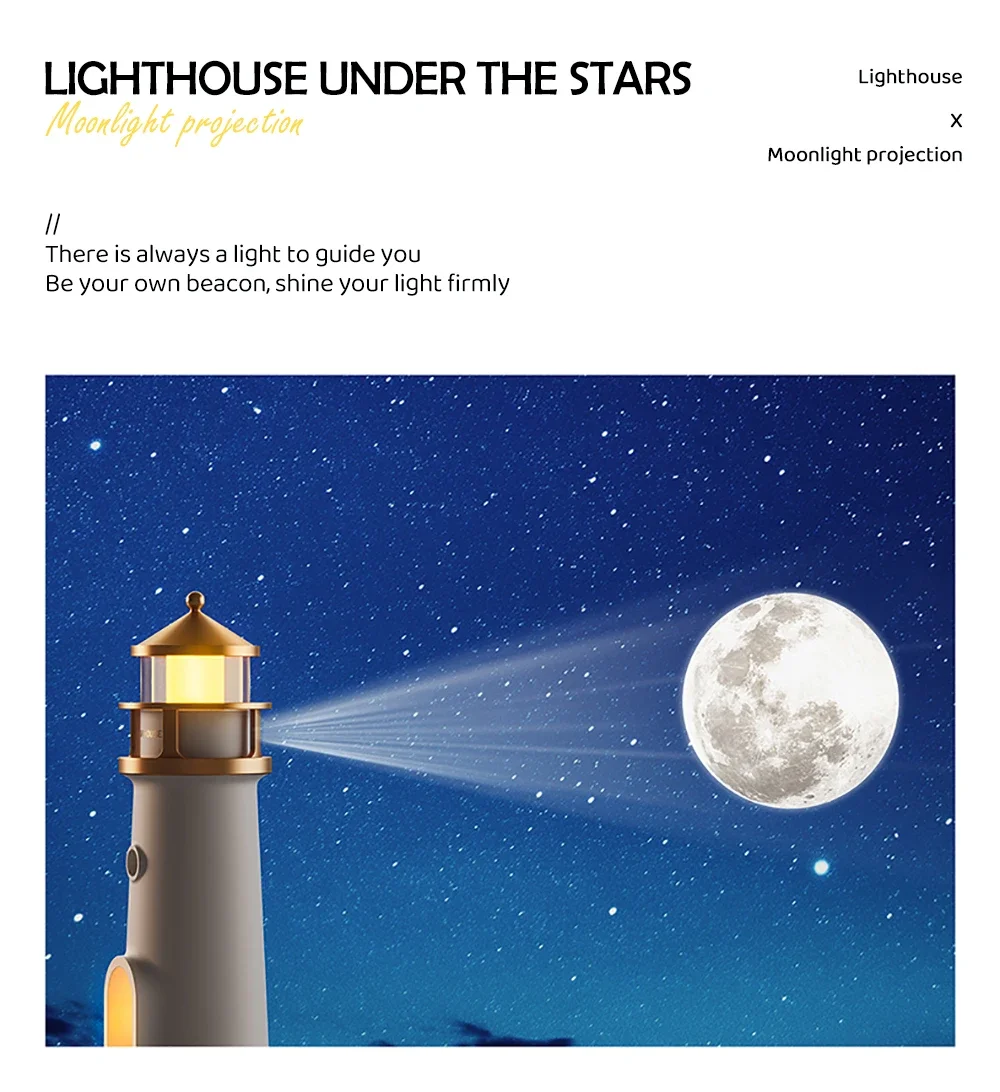 Moon Projection Night Light Lighthouse Lamp Motion Sensor Dimmable Bluetooth Gift - Image 5