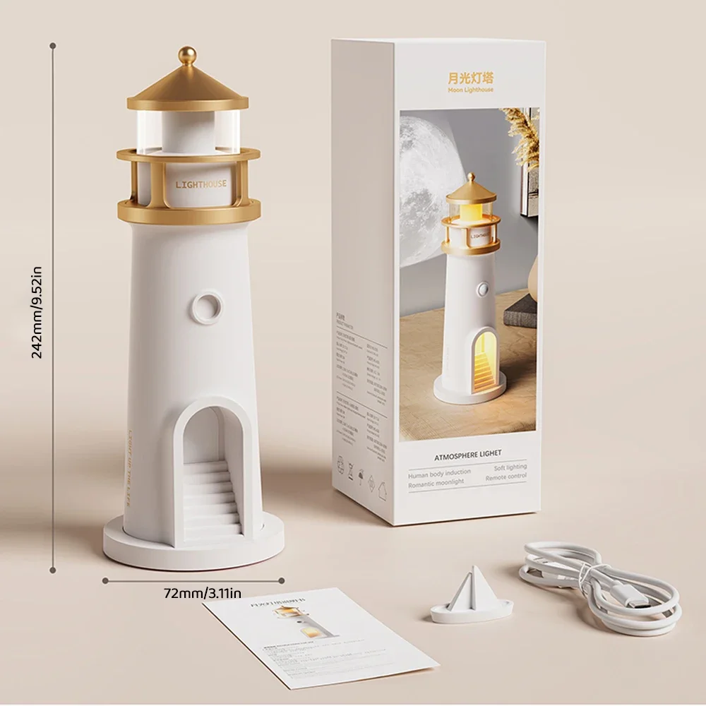 Moon Projection Night Light Lighthouse Lamp Motion Sensor Dimmable Bluetooth Gift - Image 7
