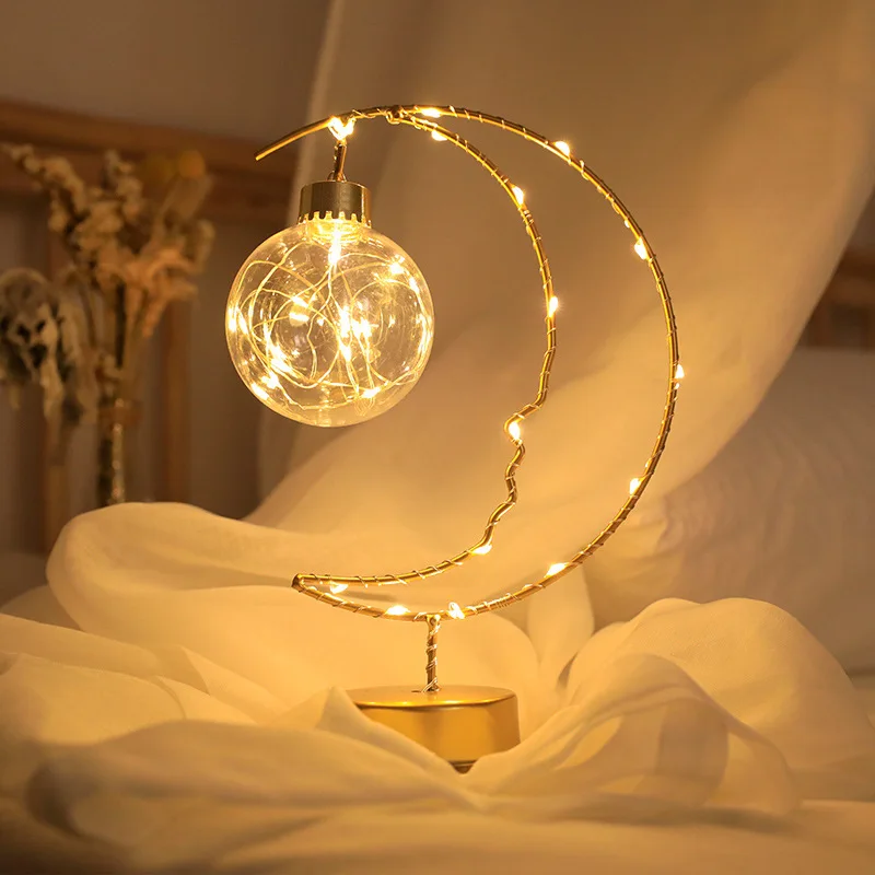 Moon Star LED Night Light Heart Iron Decor Indoor Lamp Gift Bedroom Ornament - Image 2
