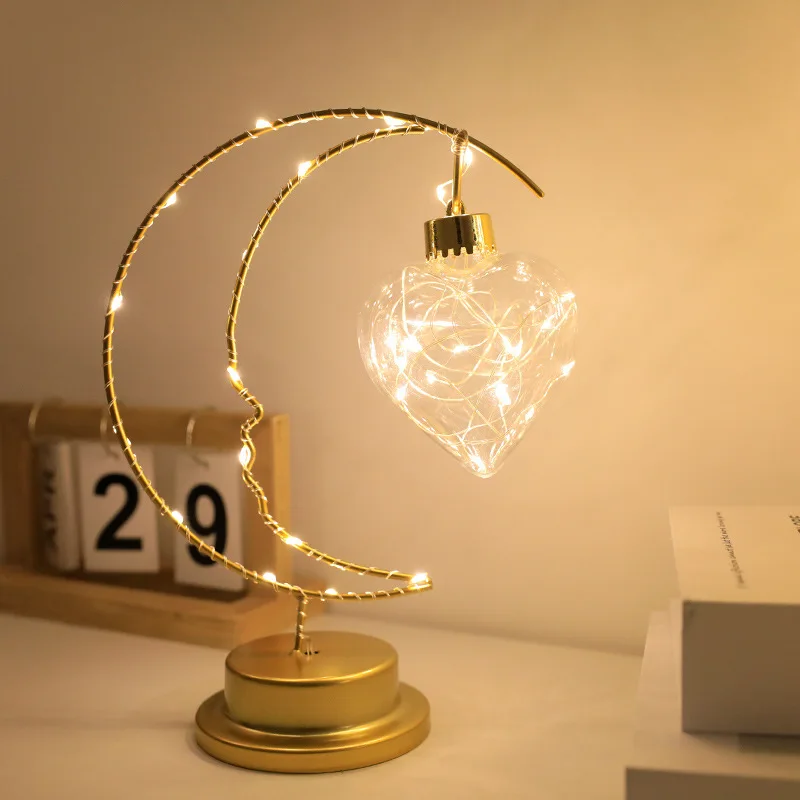 Moon Star LED Night Light Heart Iron Decor Indoor Lamp Gift Bedroom Ornament - Image 3