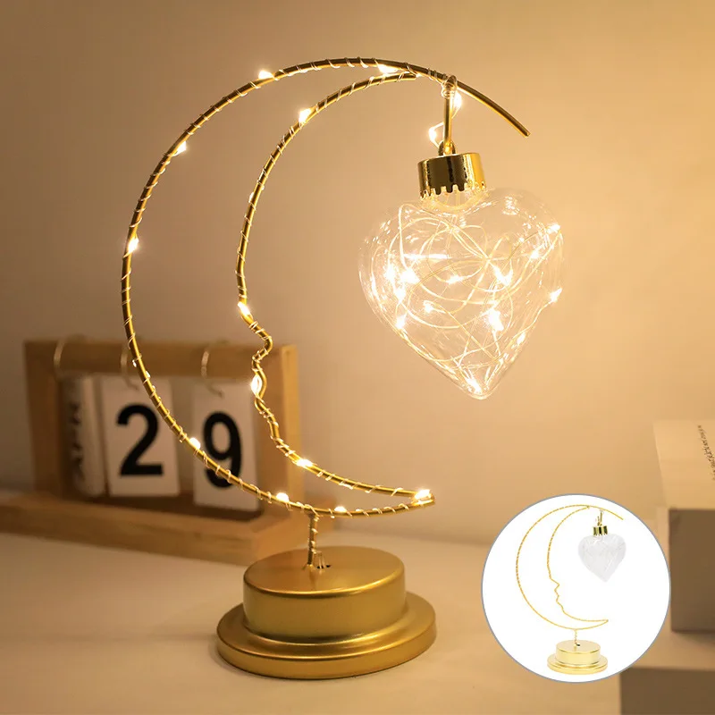 Moon Star LED Night Light Heart Iron Decor Indoor Lamp Gift Bedroom Ornament - Image 7