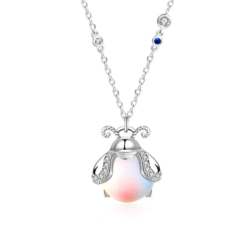 Moonstone Firefly Pendant Necklace Sterling Silver Handmade Gemstone Necklace - Image 5