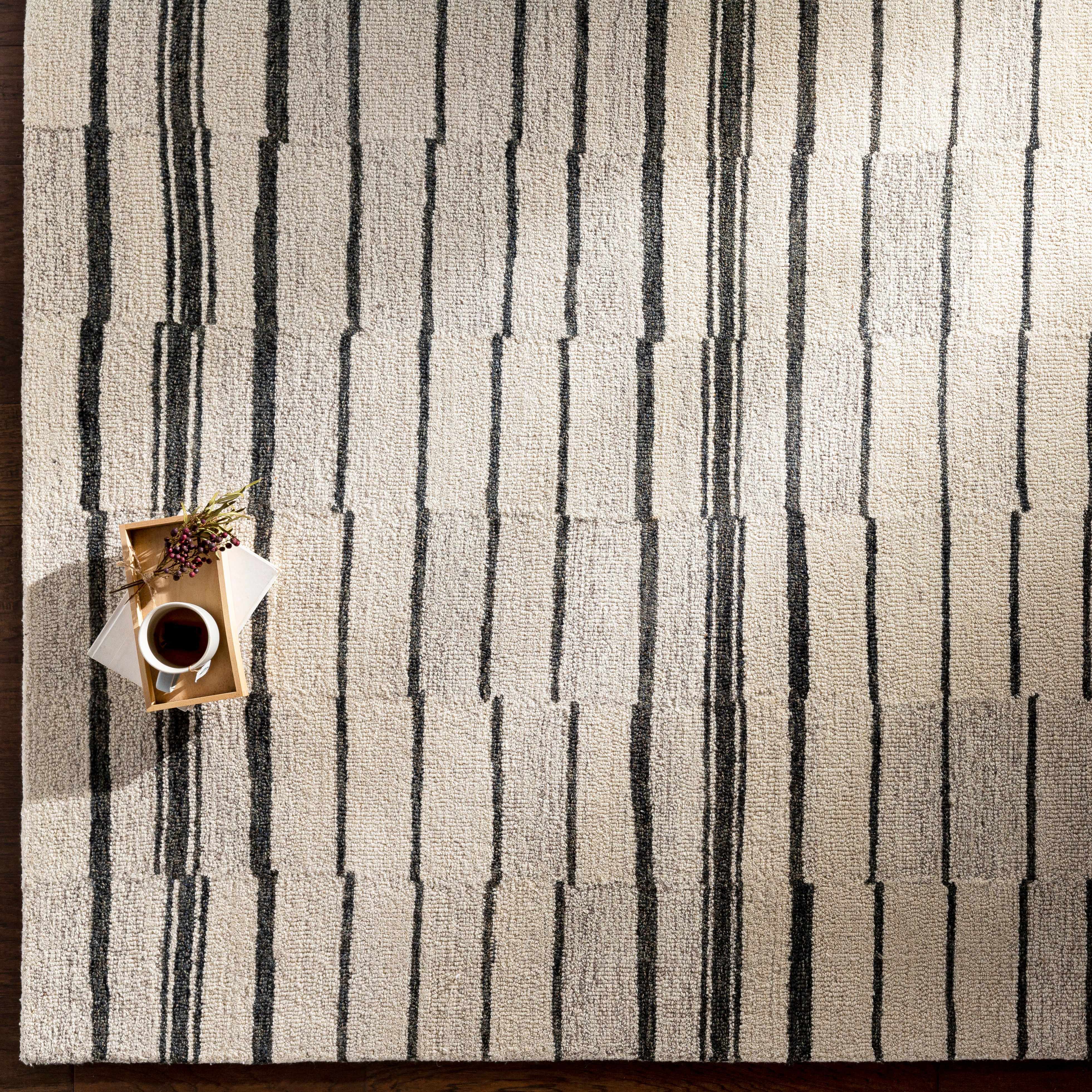 Moorebank Black Striped Wool Rug - Image 12