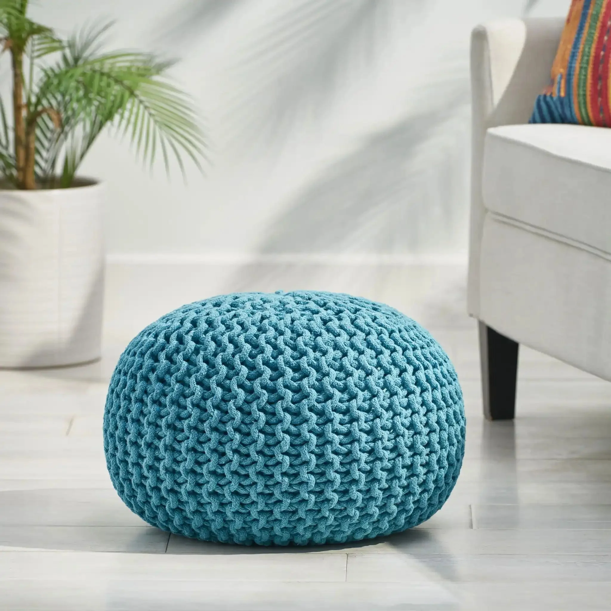 Moro - Knitted Round Pouf With Pumpkin Shape - Image 4