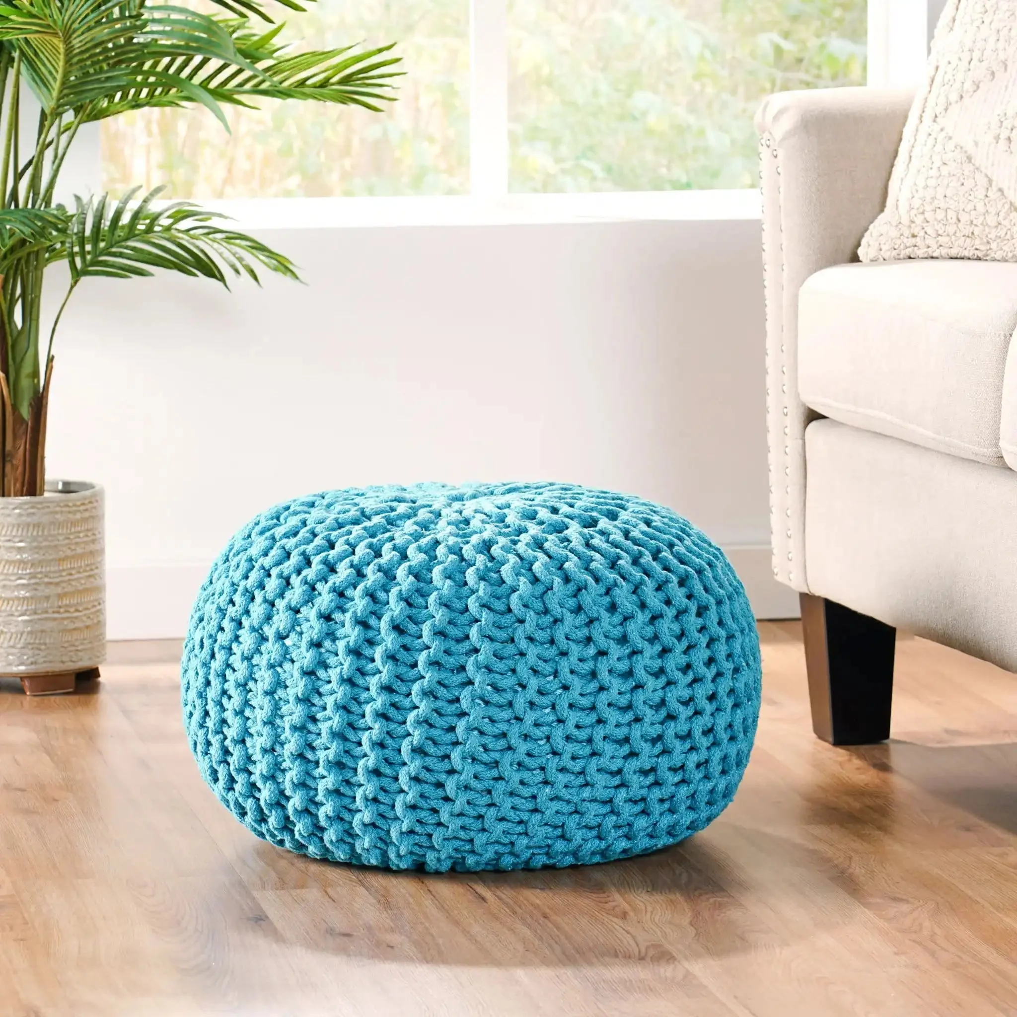 Moro - Knitted Round Pouf With Pumpkin Shape - Image 5